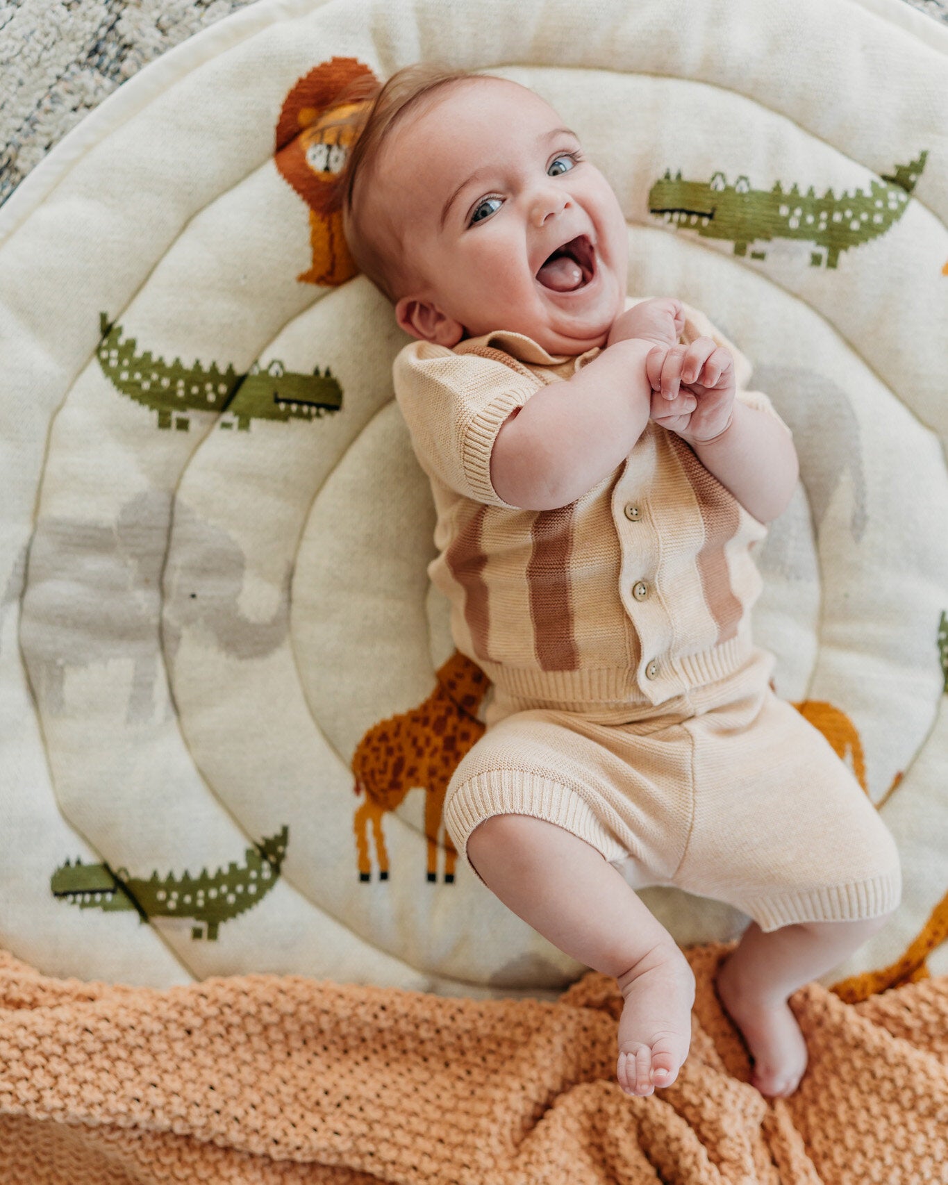 Safari Friends Organic Cotton Knit Baby Padded Round Playmat