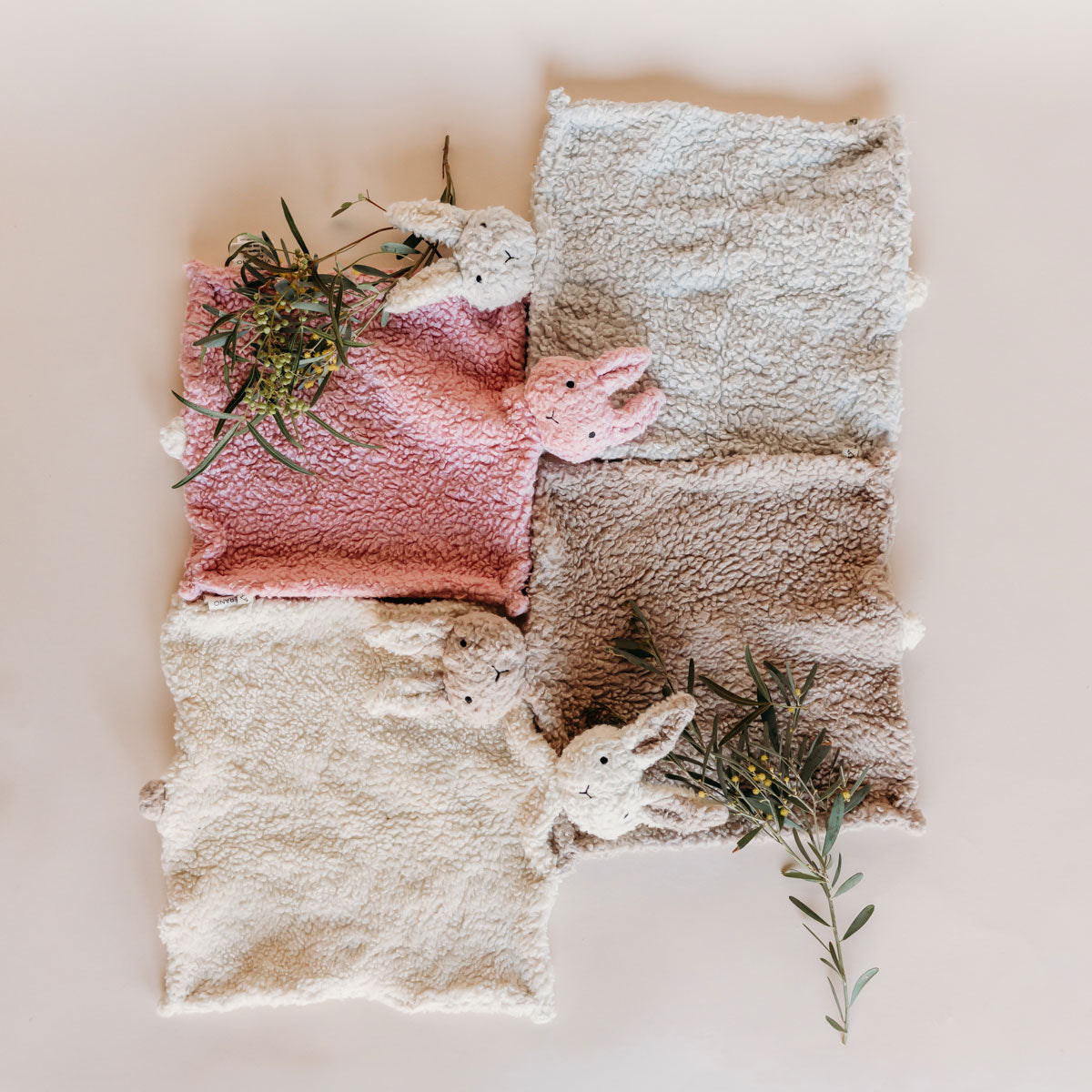 BUNNY - Organic SHERPA Lovey Baby Security Blanket Cuddle Cloth (4 Colors)