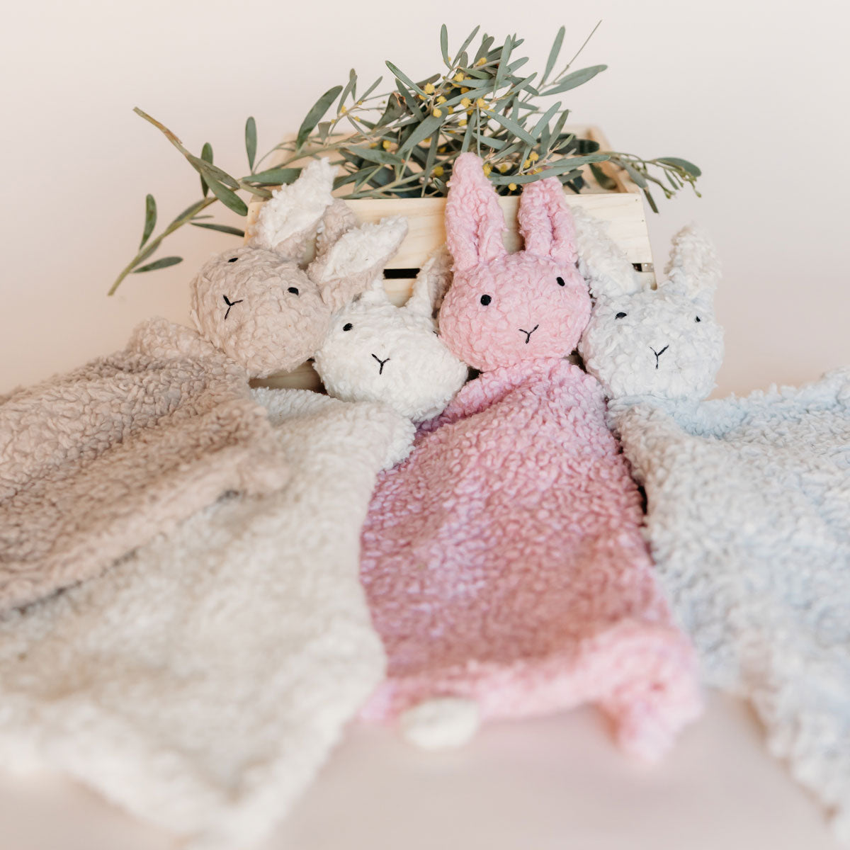 BUNNY - Organic SHERPA Lovey Baby Security Blanket Cuddle Cloth (4 Colors)