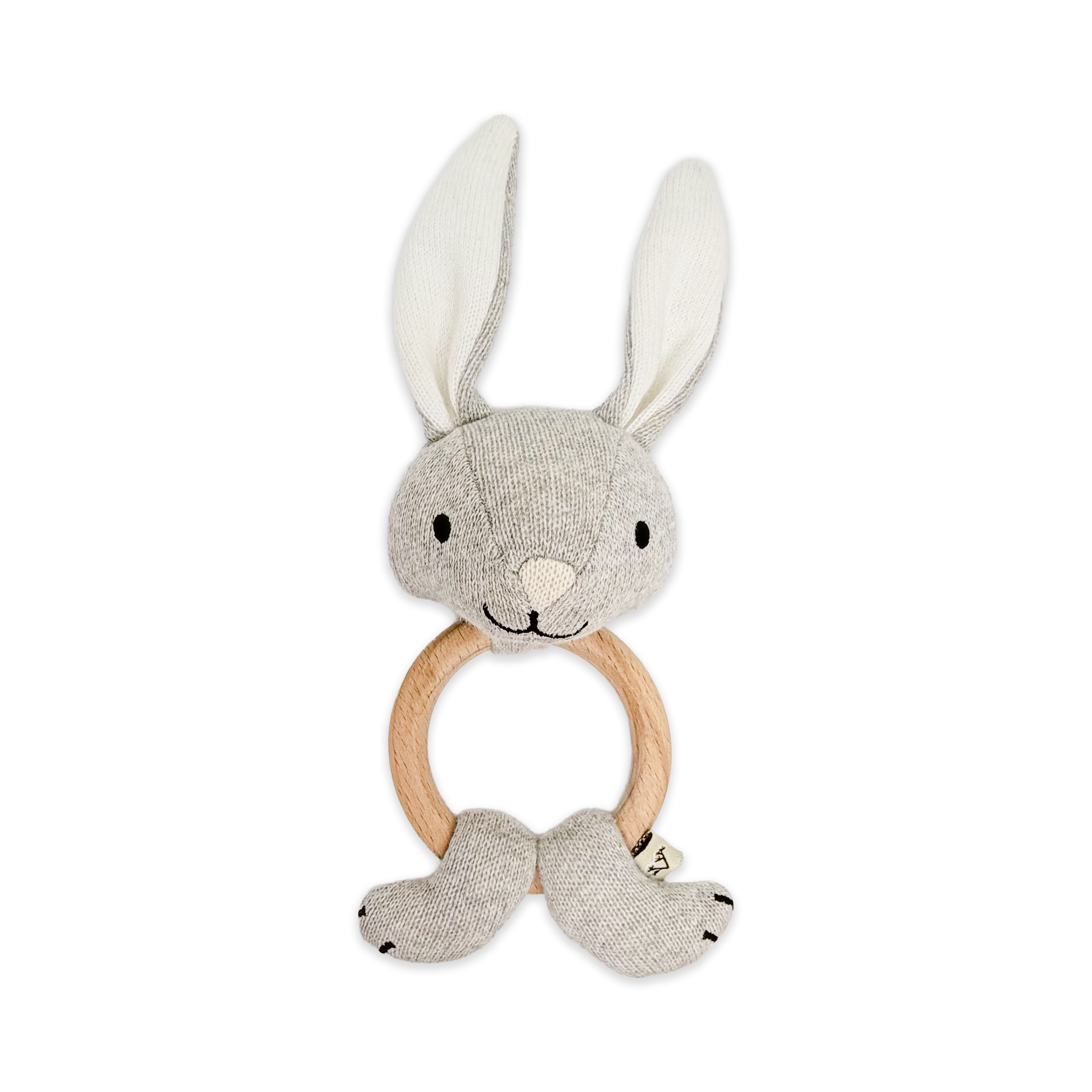 Bunny - Baby Teething Ring Rattle Toy (Organic Cotton / Wood)