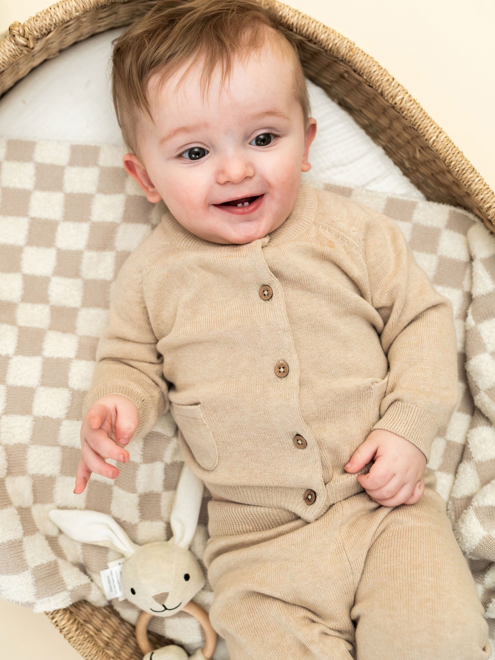 Natural Heather Bunny - Organic Stuffed Animal Baby Ring Rattle