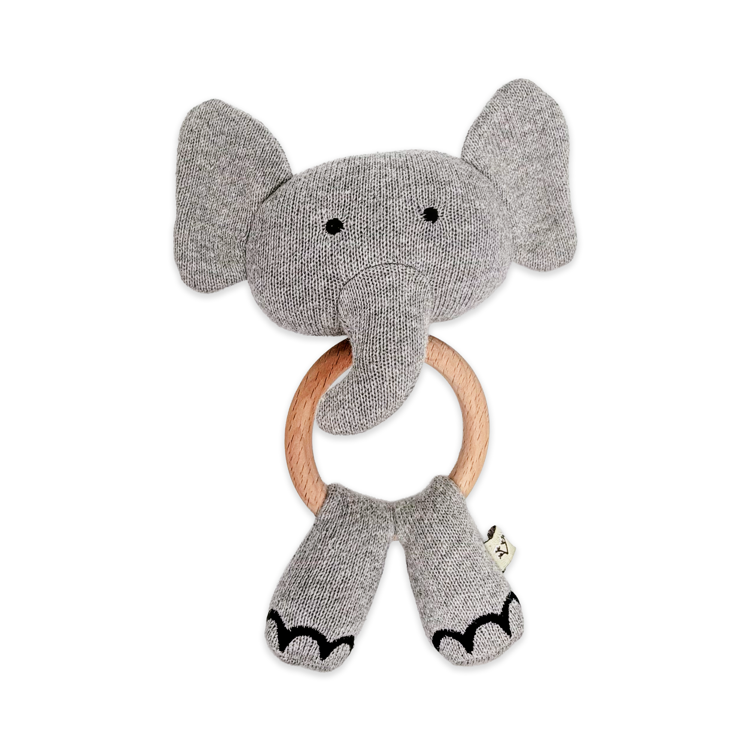 Elephant - Organic Stuffed Animal Baby Ring Rattle (Grey Heather)