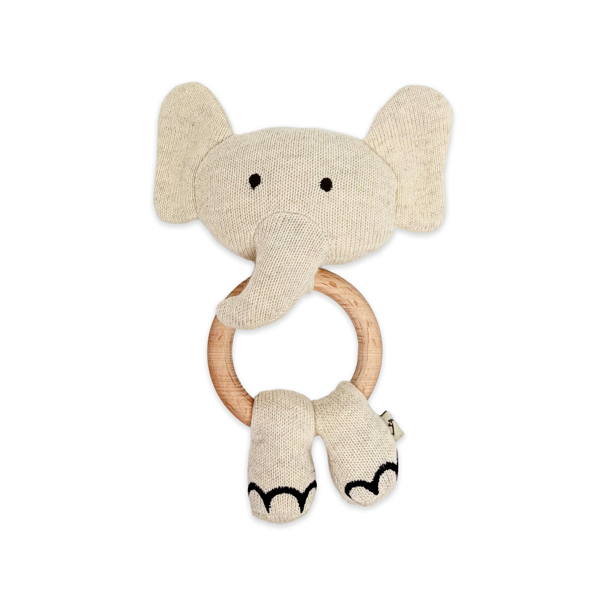 Elephant - Organic Stuffed Animal Baby Ring Rattle (Natural Heather)