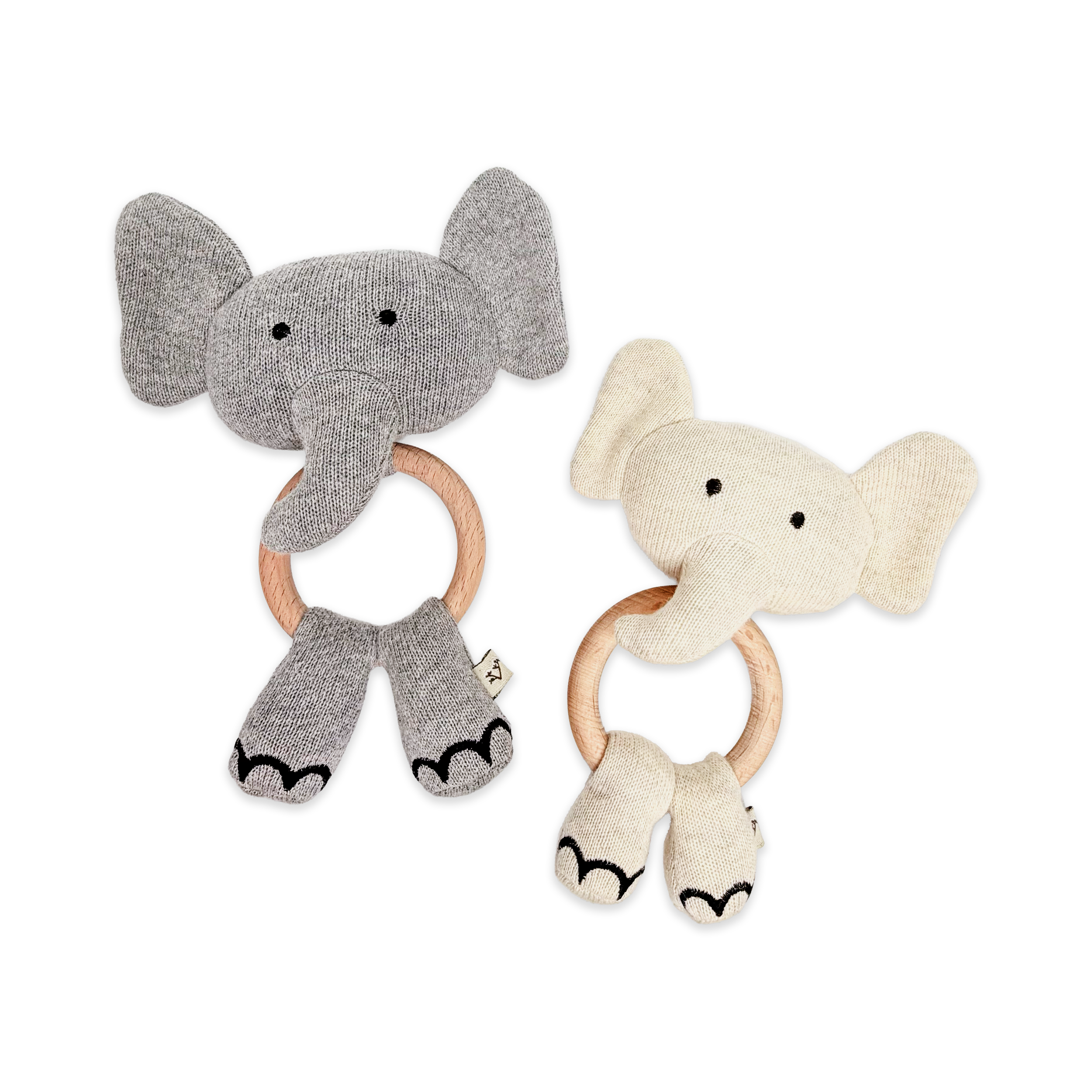 Elephant - Organic Stuffed Animal Baby Ring Rattle (2 colors)