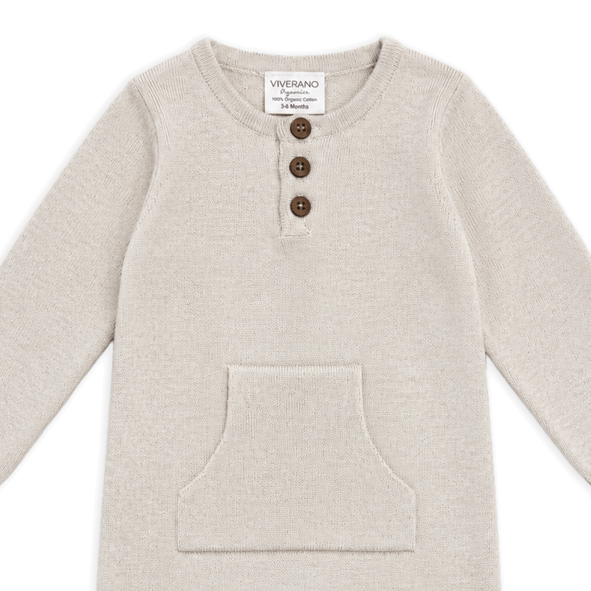 Oatmeal Heather Organic Cotton Milan Earthy Knit Kangaroo Pocket Jumpsuit, Detail