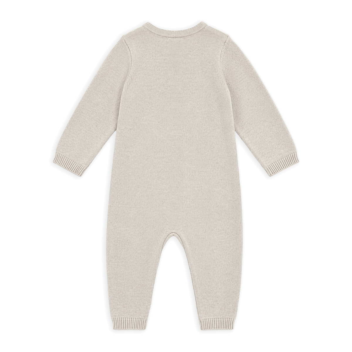 Oatmeal Heather Organic Cotton Milan Earthy Knit Kangaroo Pocket Jumpsuit, Back