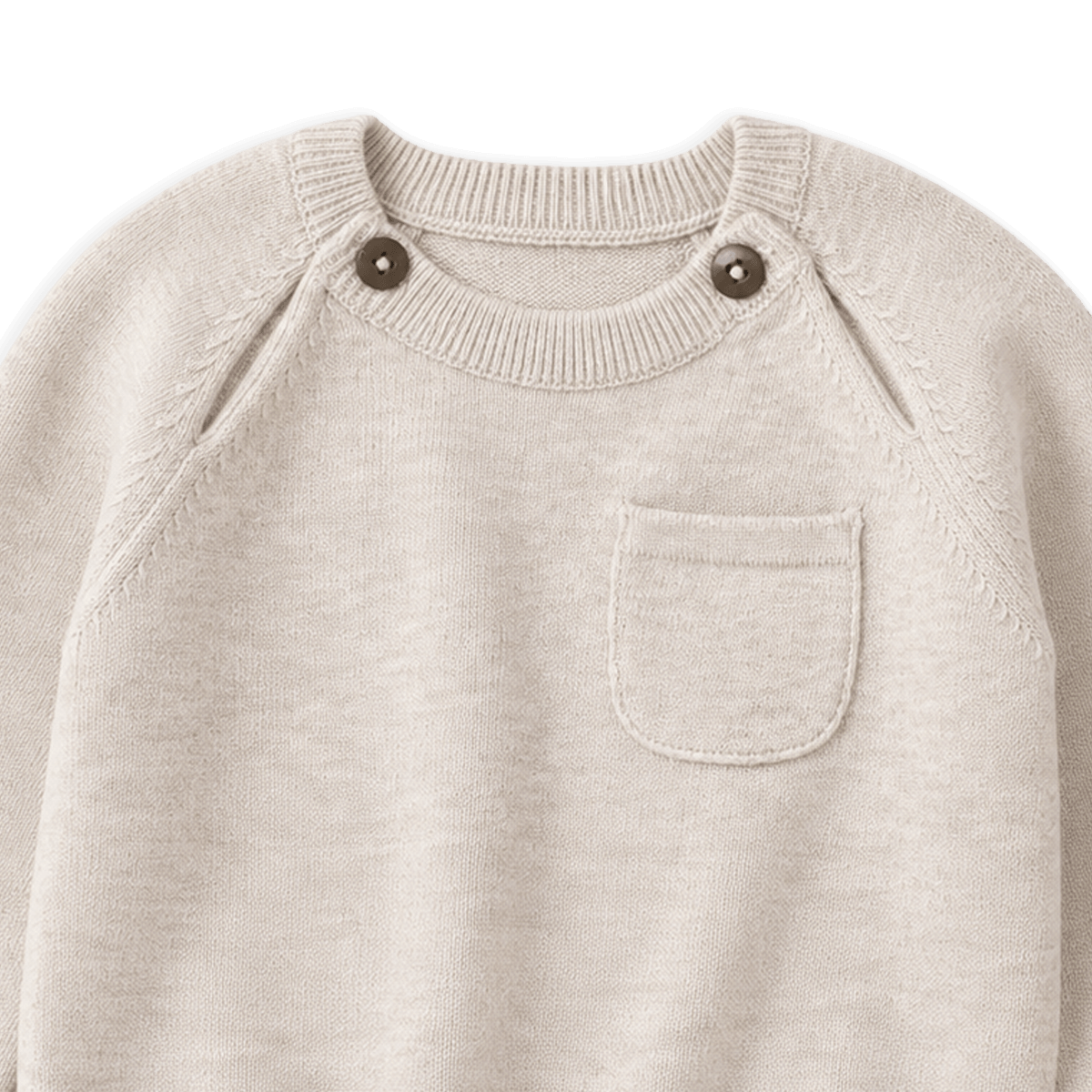 Organic Cotton Milan Earthy Sweater Knit Baby Raglan Pullover, Detail