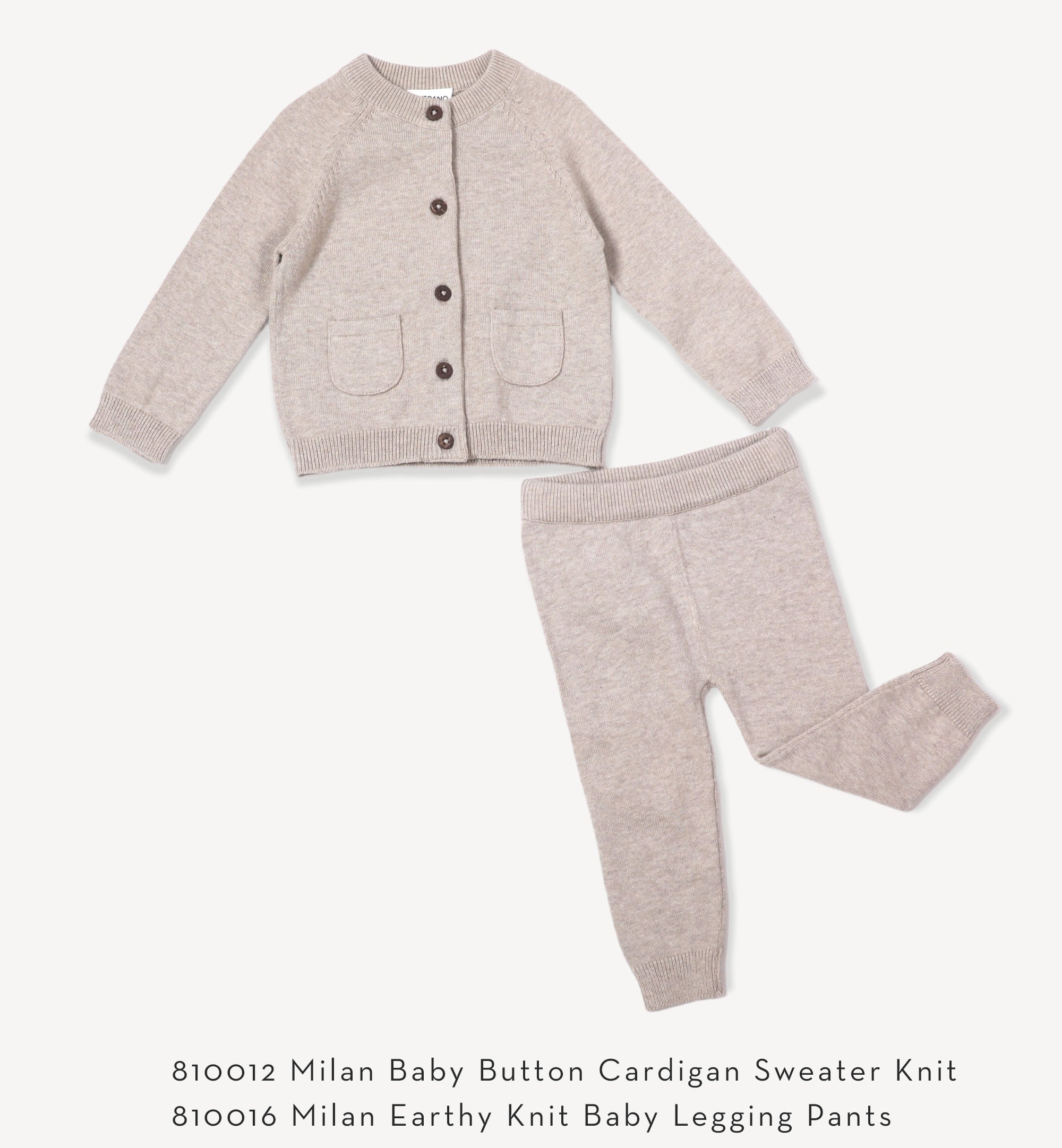 Organic Cotton Milan Earthy Baby Button Cardigan Sweater Knit and matching Viverano Legging Pants