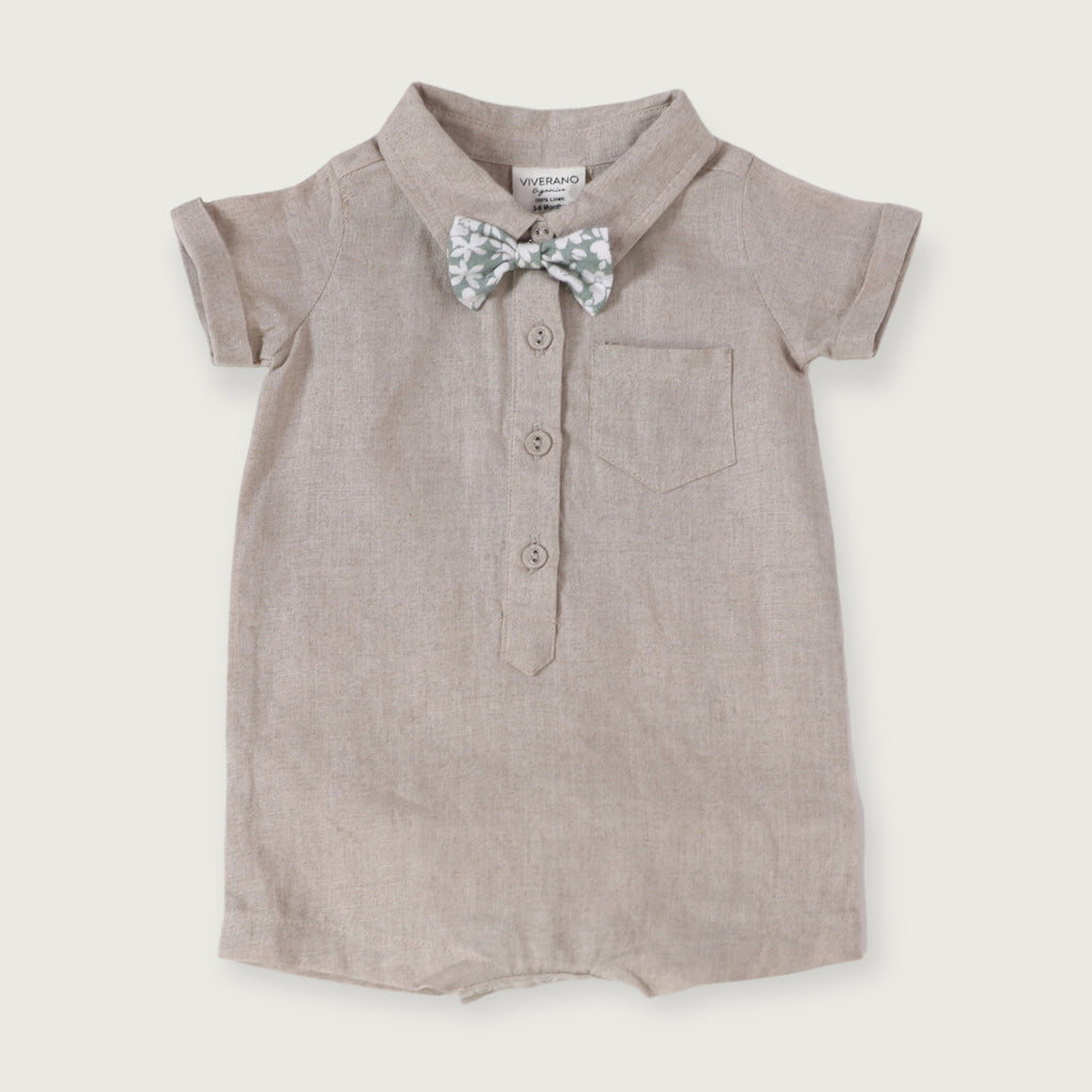 Green Liner With Bow Baby Romper