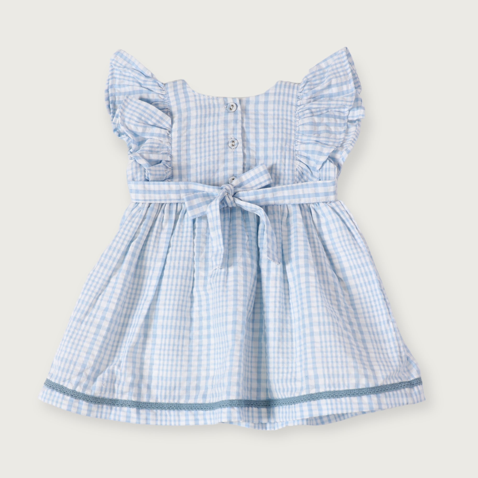 Anna Hand Smocked Seersucker Baby Dress+Bloomer (Organic Cotton)
