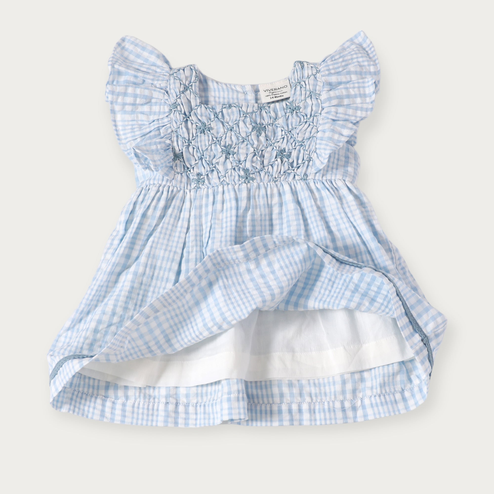 Anna Hand Smocked Seersucker Baby Dress+Bloomer (Organic Cotton)