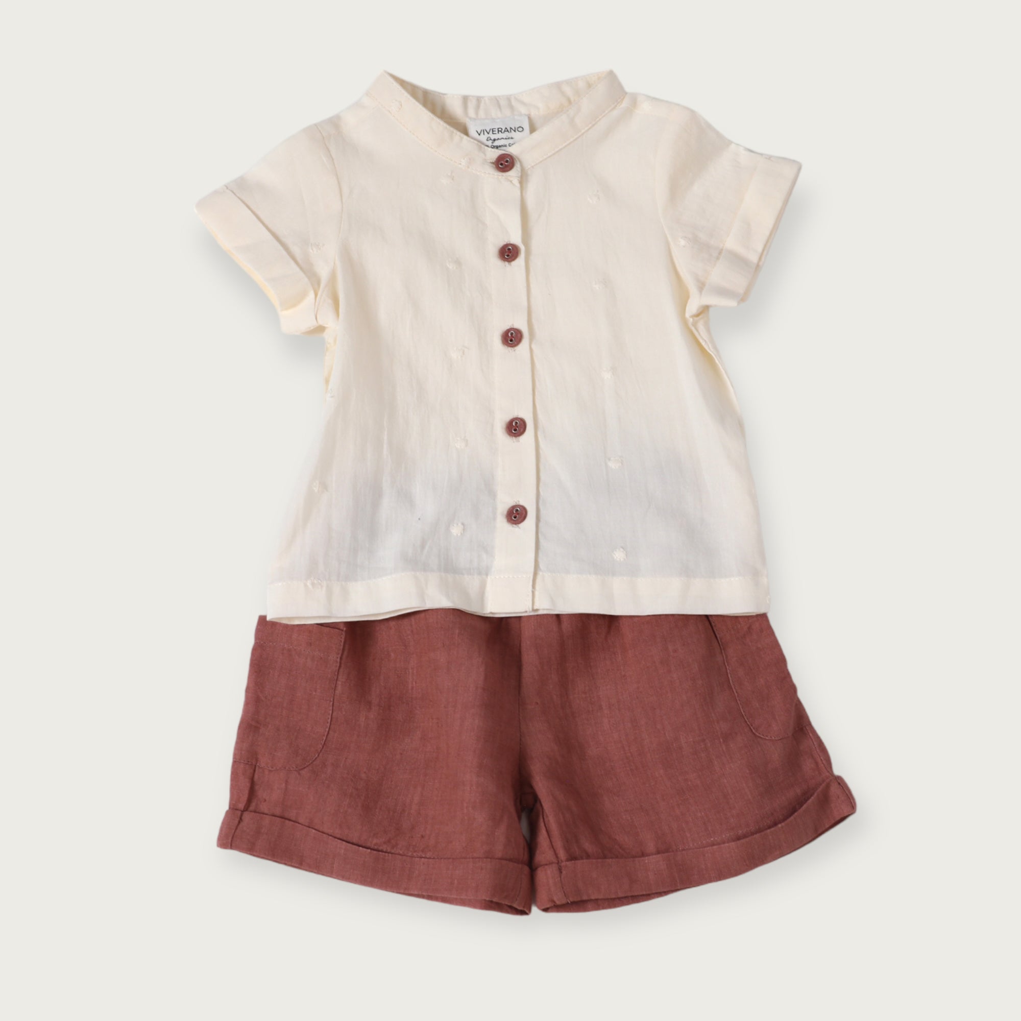 Laurence Mandarin Collar Baby Shirt + Linen Shorts 2pc Set