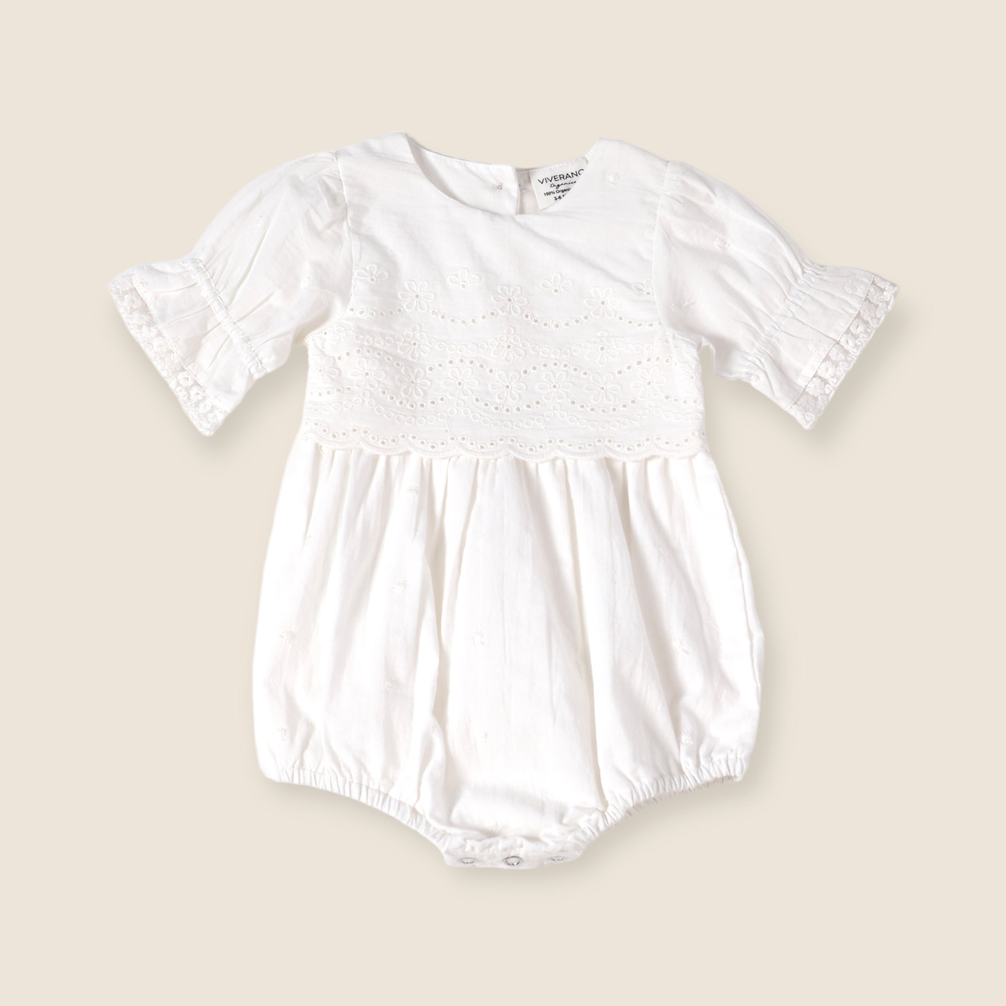 Alice White Schiffli Embroidered Lace White Romper (Organic Cotton)