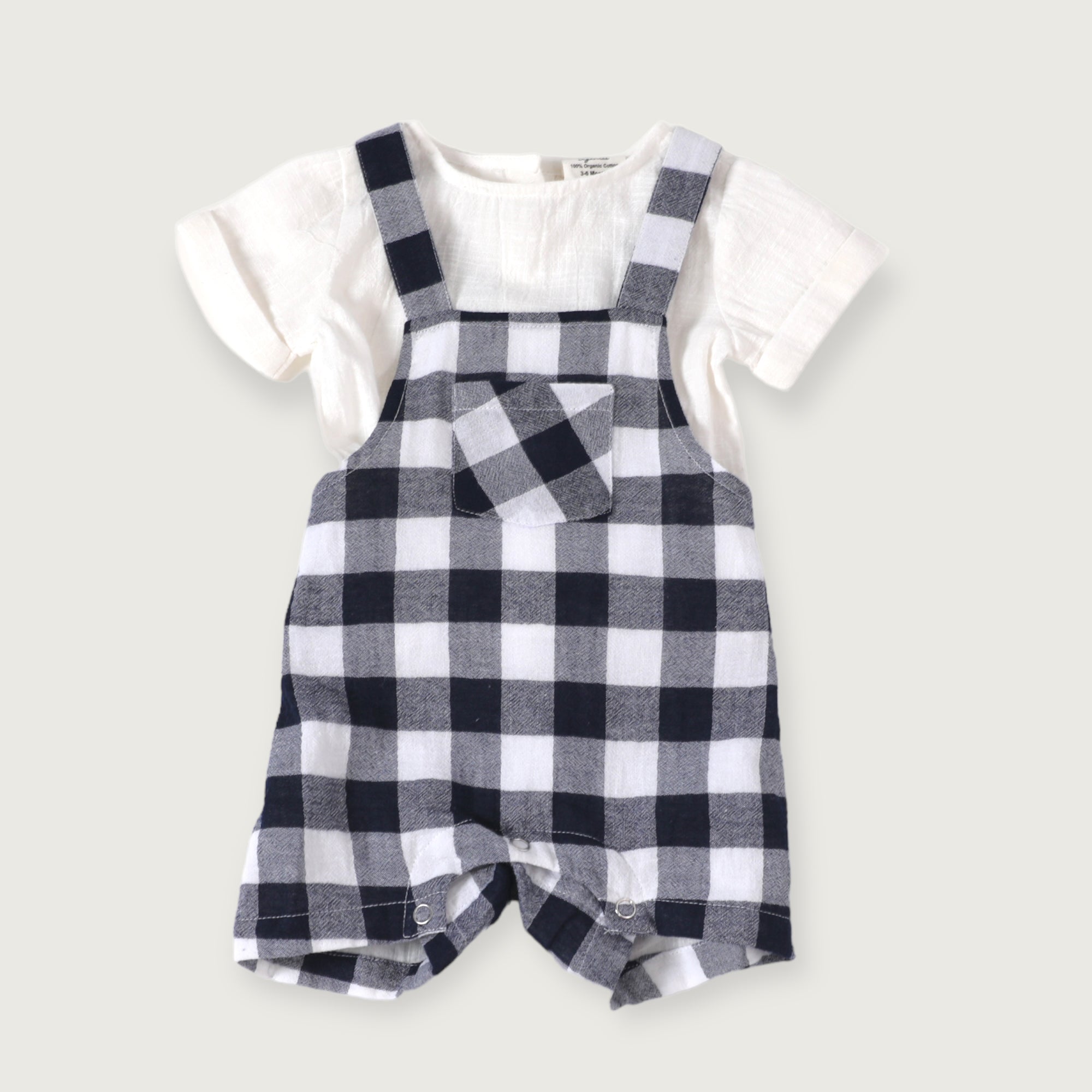 Raphael Navy Checker Gingham Romper + Shirt Set (Organic Cotton)