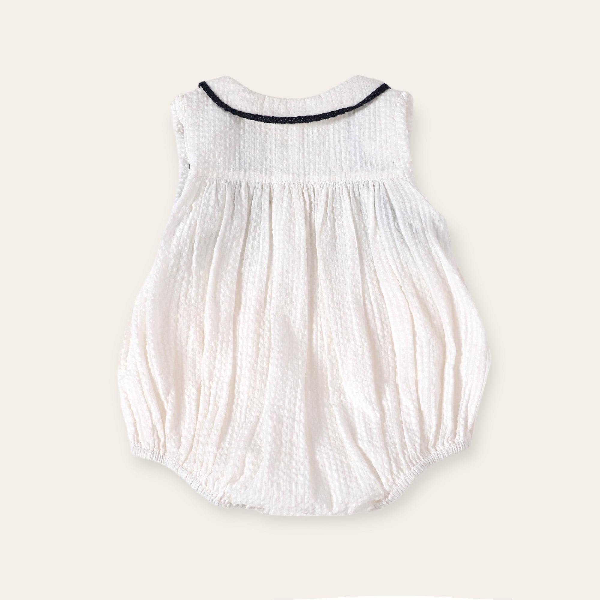 Robin Seersucker Smocked Bubble Baby Romper (Organic Cotton)