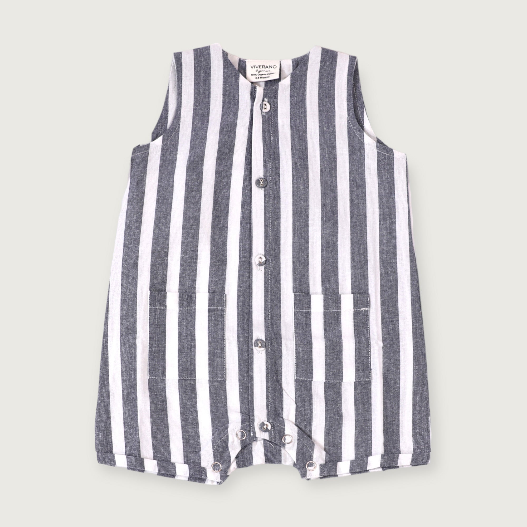 Willo Blue Stripe Sleeveless Romper (Organic Cotton)