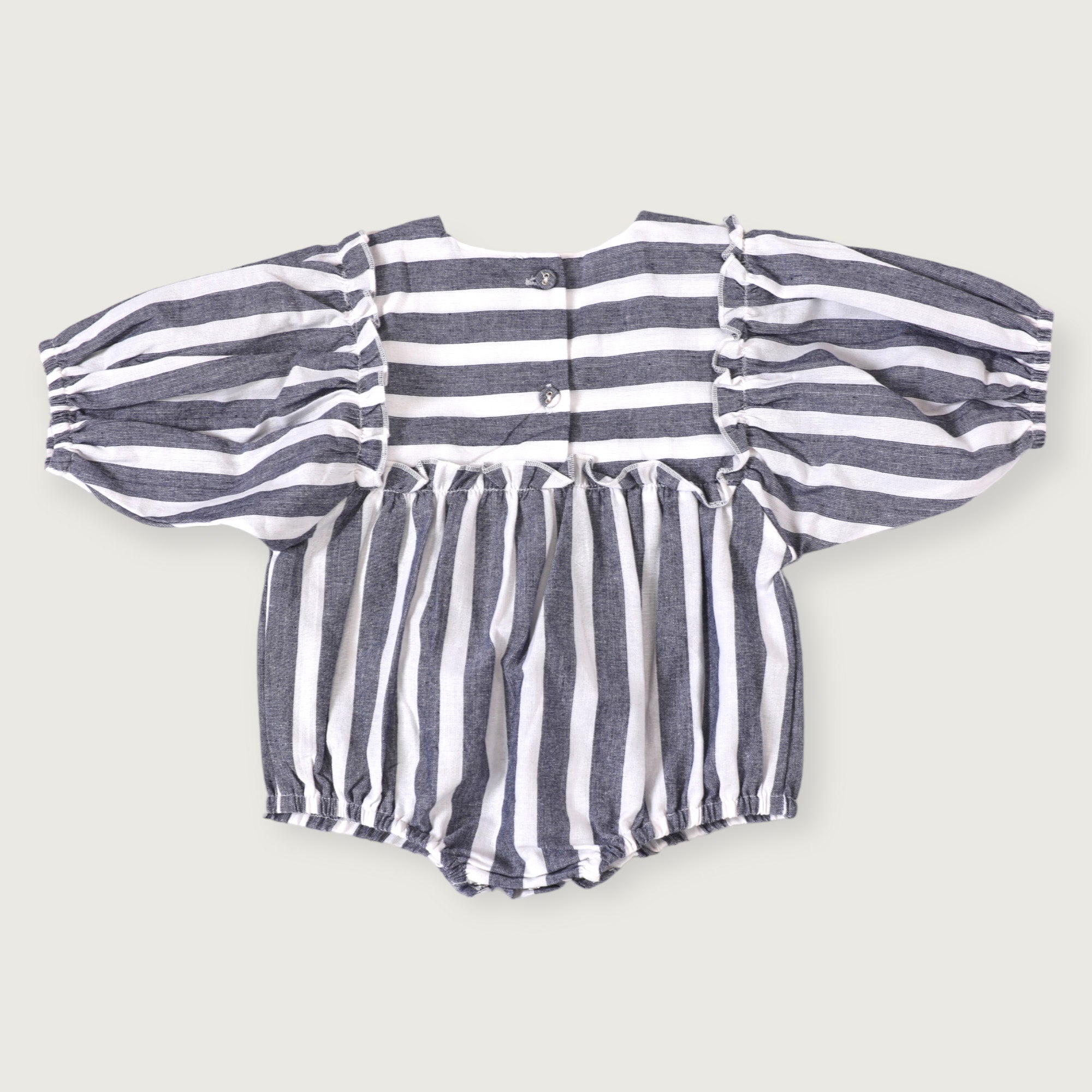 Sasha Blue Stripe Puff Sleeve Bubble Baby Romper (Organic Cotton)