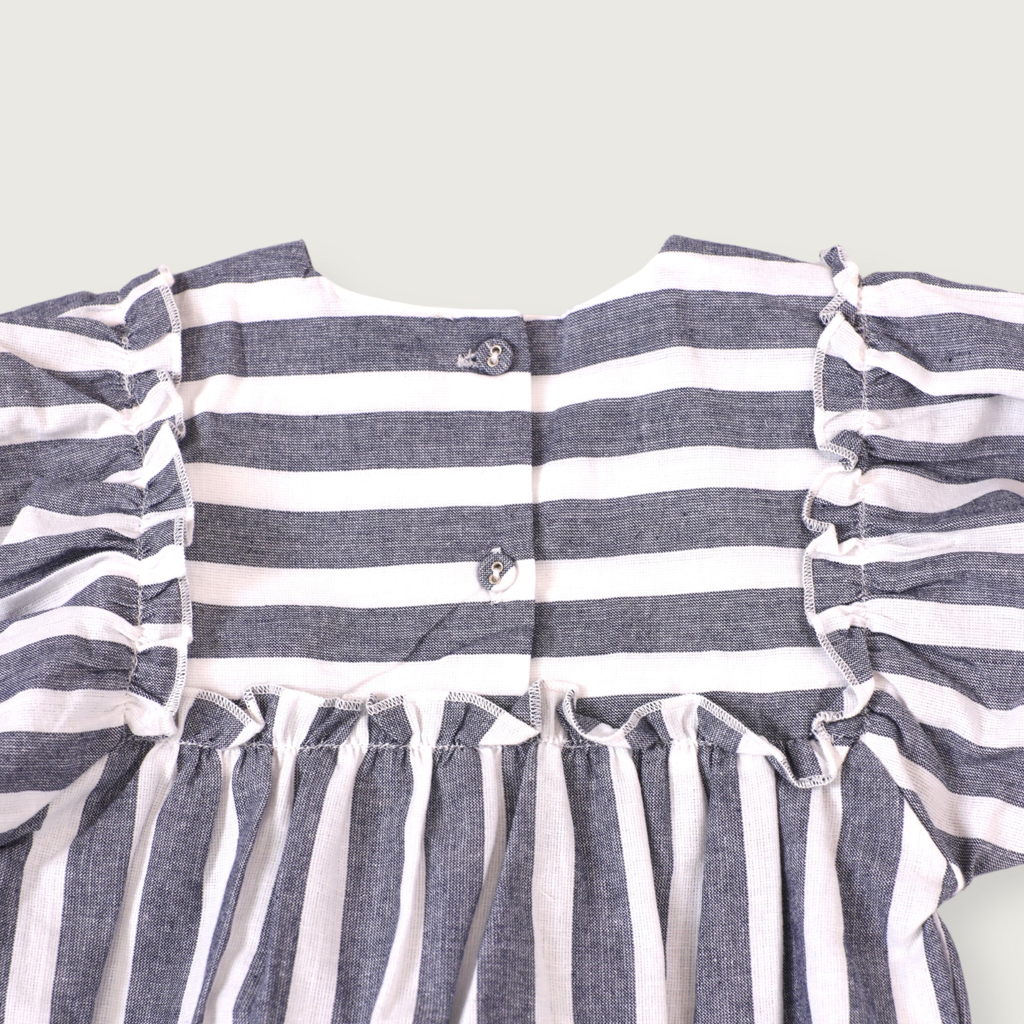 Sasha Blue Stripe Puff Sleeve Bubble Baby Romper (Organic Cotton)