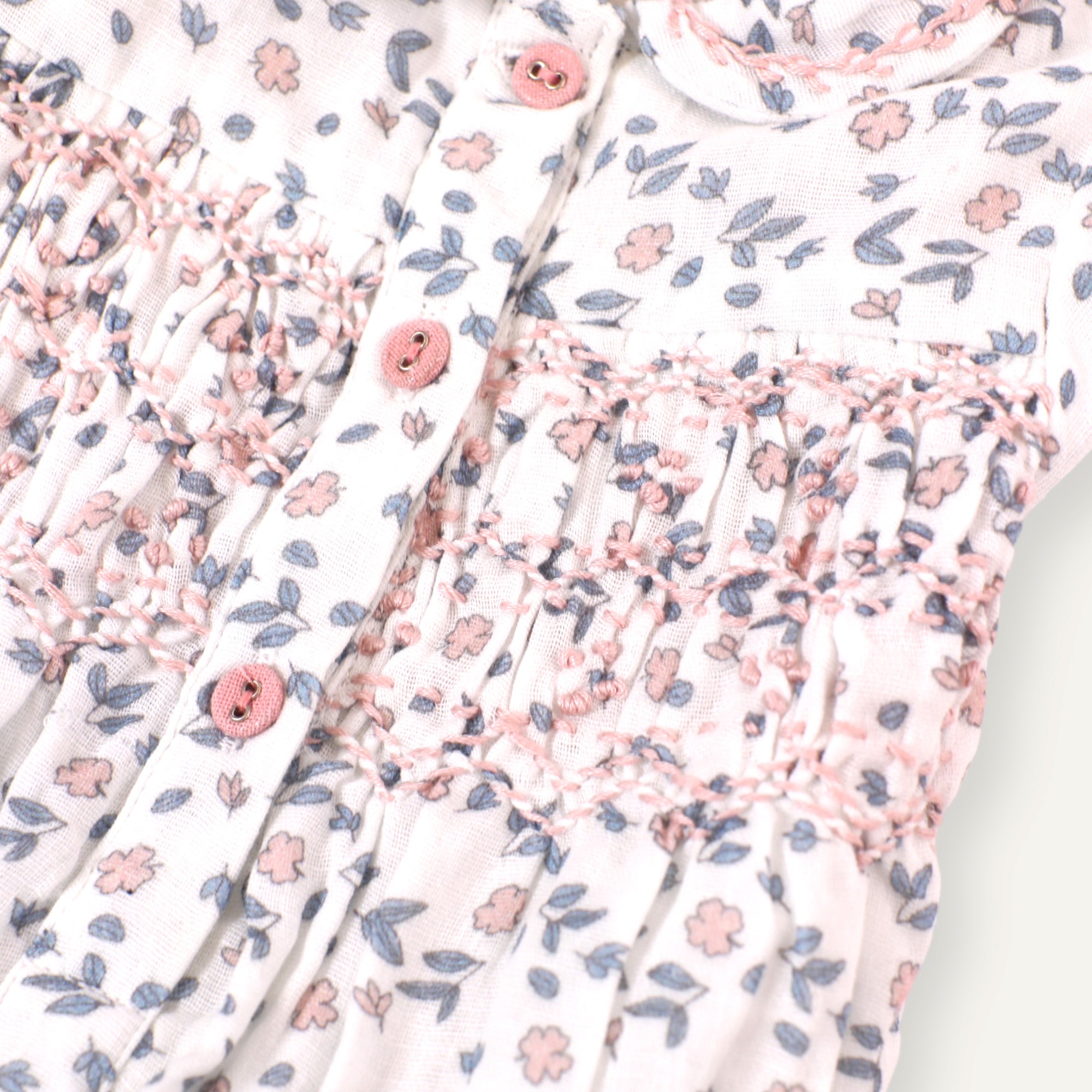 Sophia Floral Hand-Smocked Bubble Baby Romper (Organic Muslin)