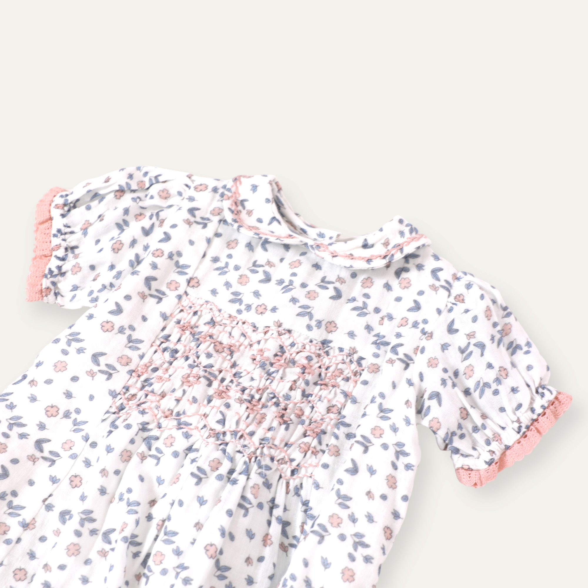 Charlotte Floral Hand-Smocked Baby Dress + Bloomer (Organic Muslin)