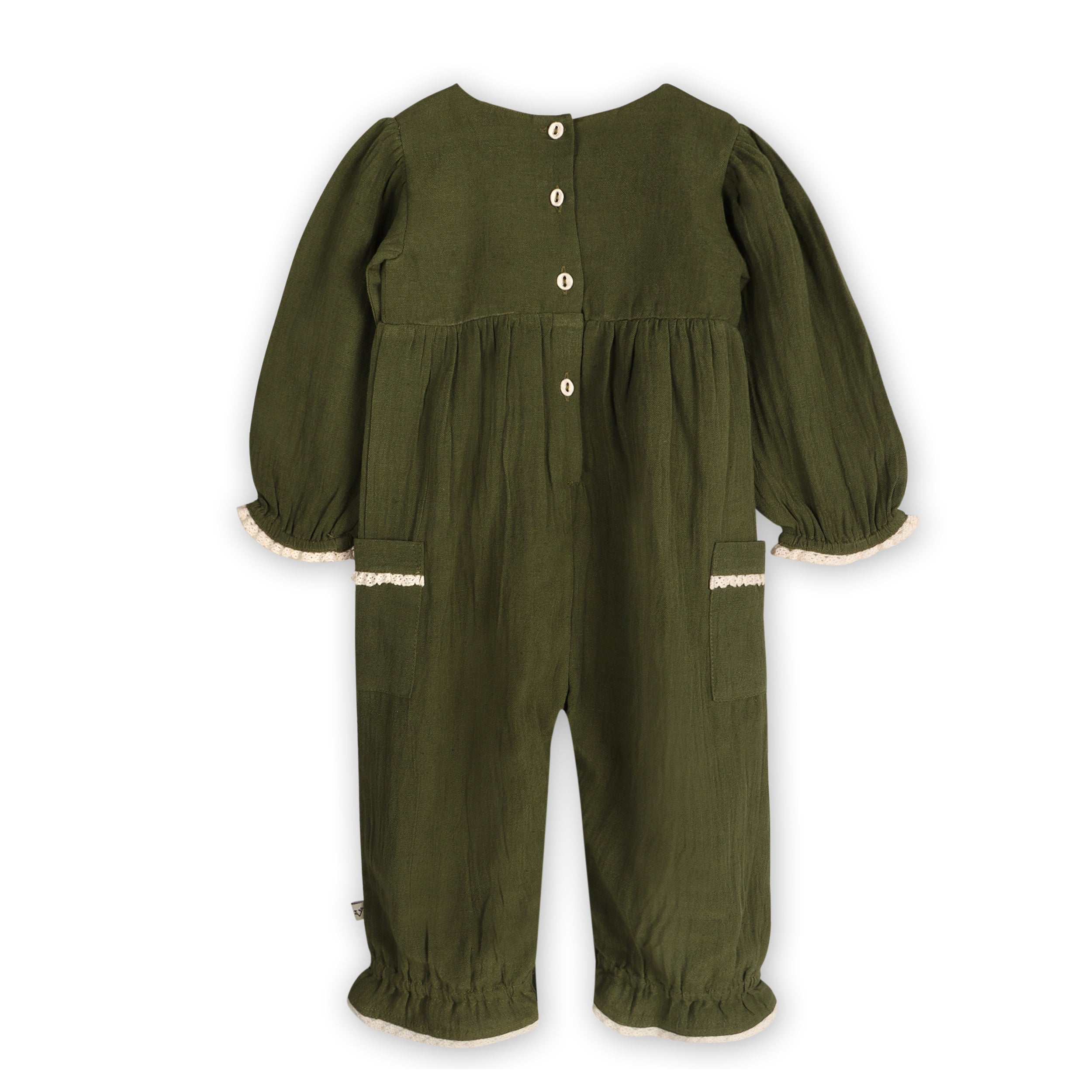 Juniper Embroidered Baby Jumpsuit & Headband Set (Linen Blend)