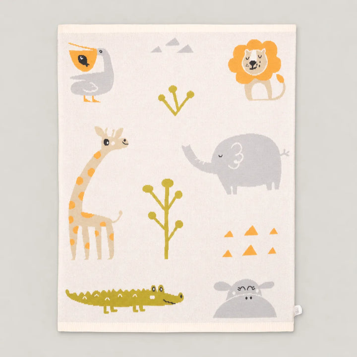Jungle Friends - Jacquard Sweater Knit Baby Blanket (Organic Cotton)