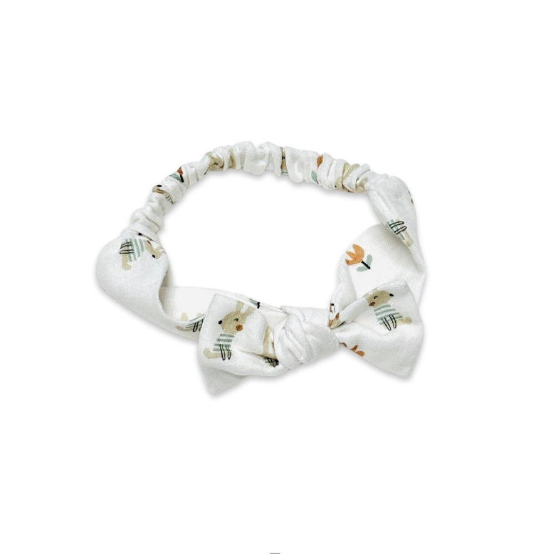 Diadema para bebé con lazo de conejito (muselina orgánica)