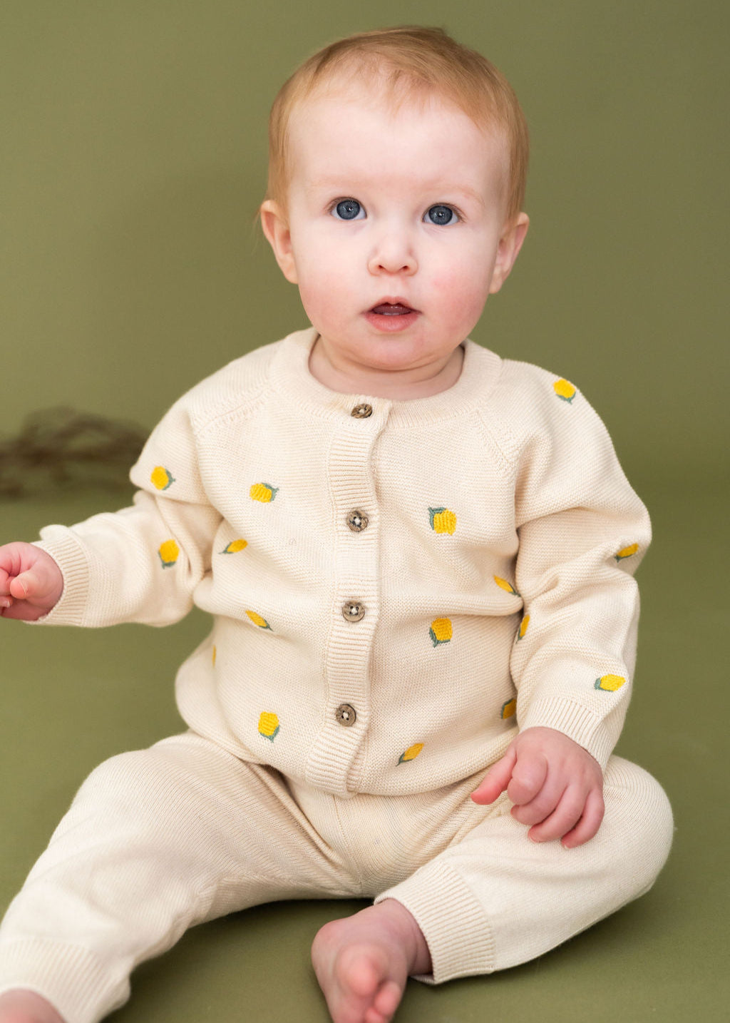 Lemon Embroidered Sweater Knit Baby Cardigan (Organic Cotton)