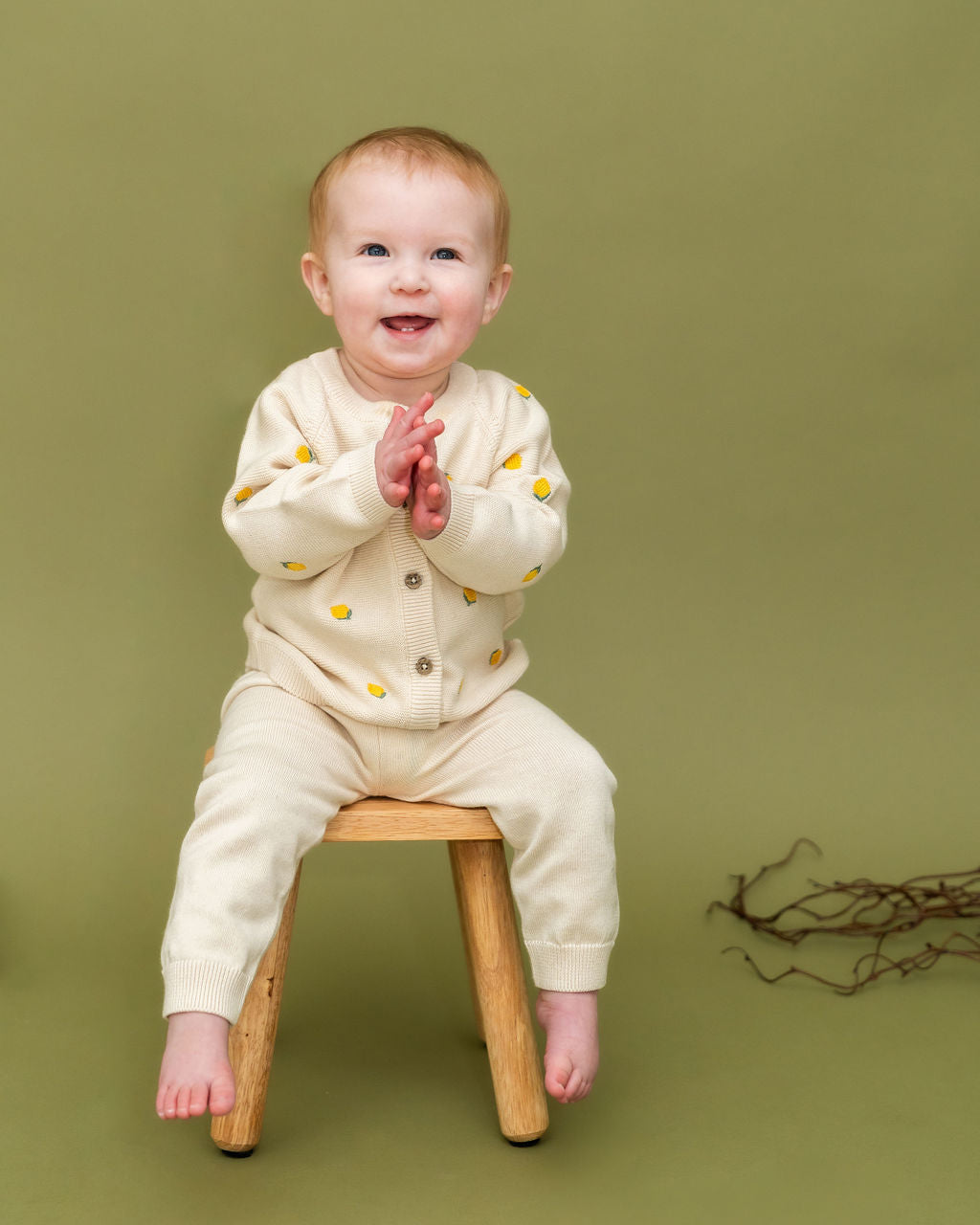 Lemon Embroidered Sweater Knit Baby Cardigan (Organic Cotton)
