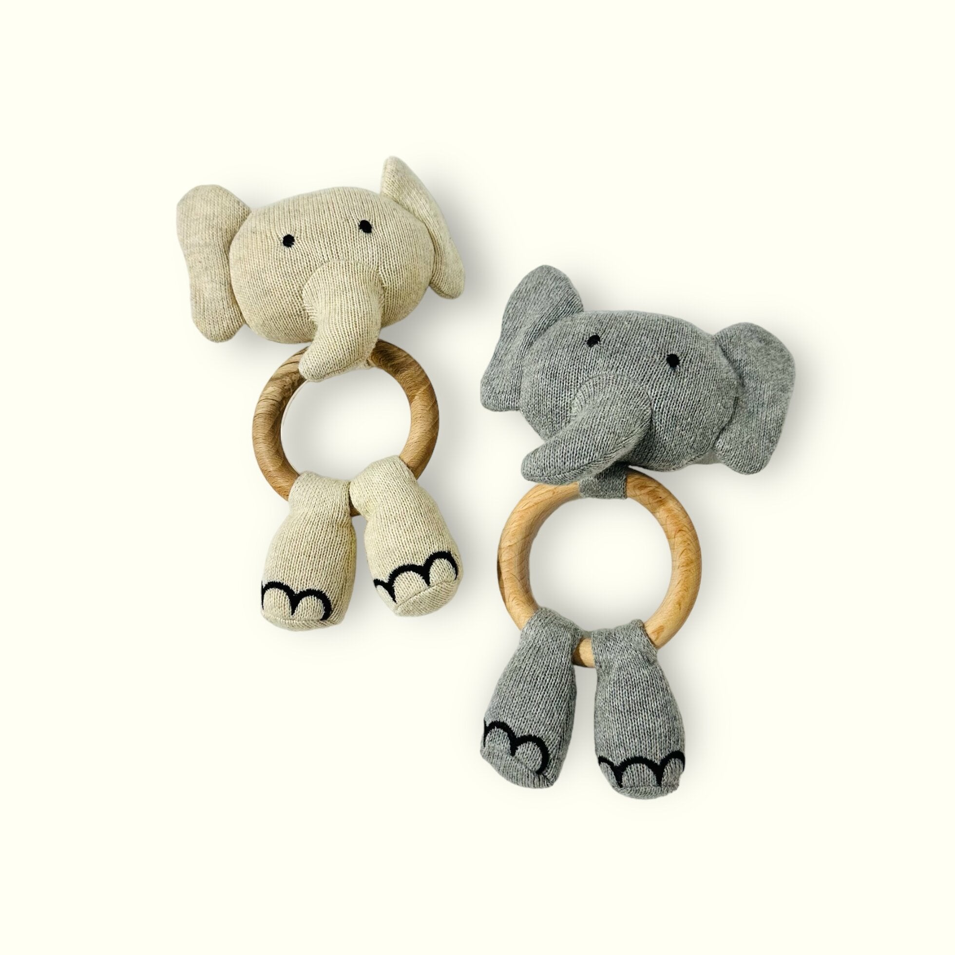 Elephant - Baby Teething Ring Rattle Toy (Organic Cotton / Wood)