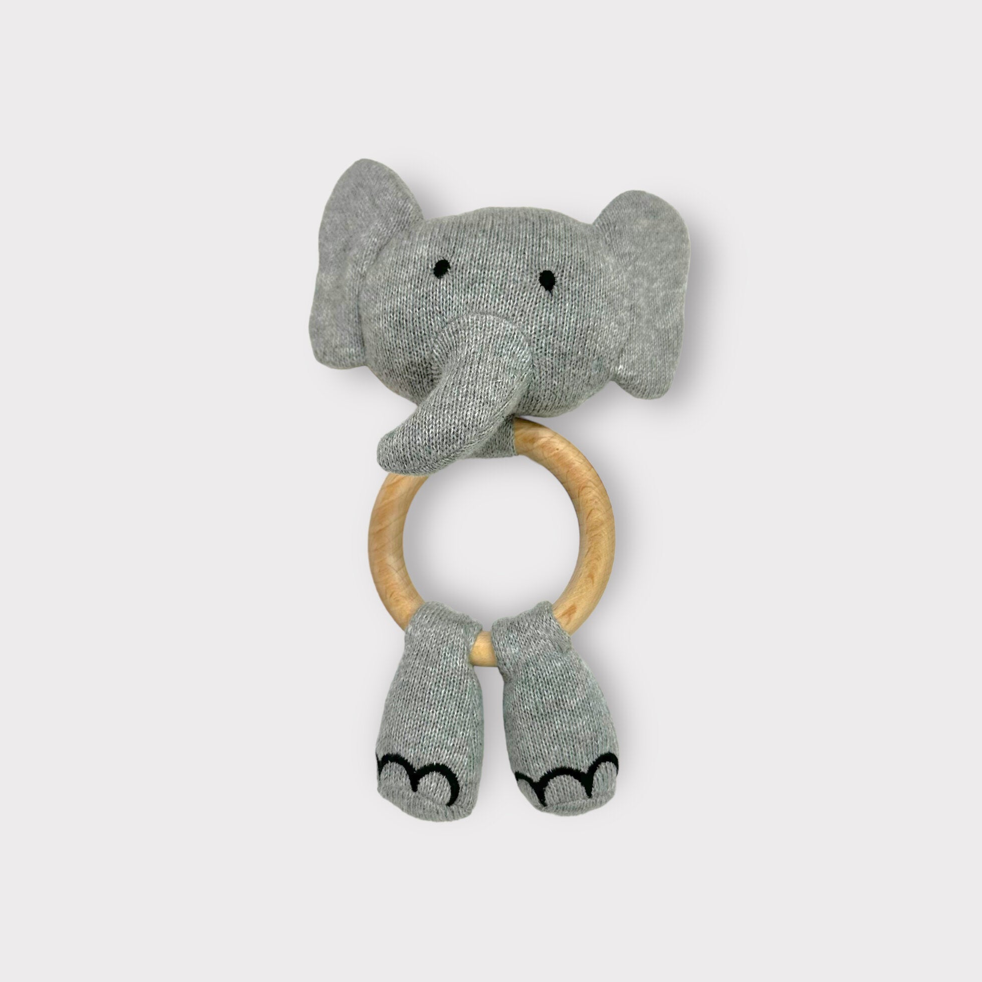 Elephant - Baby Teething Ring Rattle Toy (Organic Cotton / Wood)