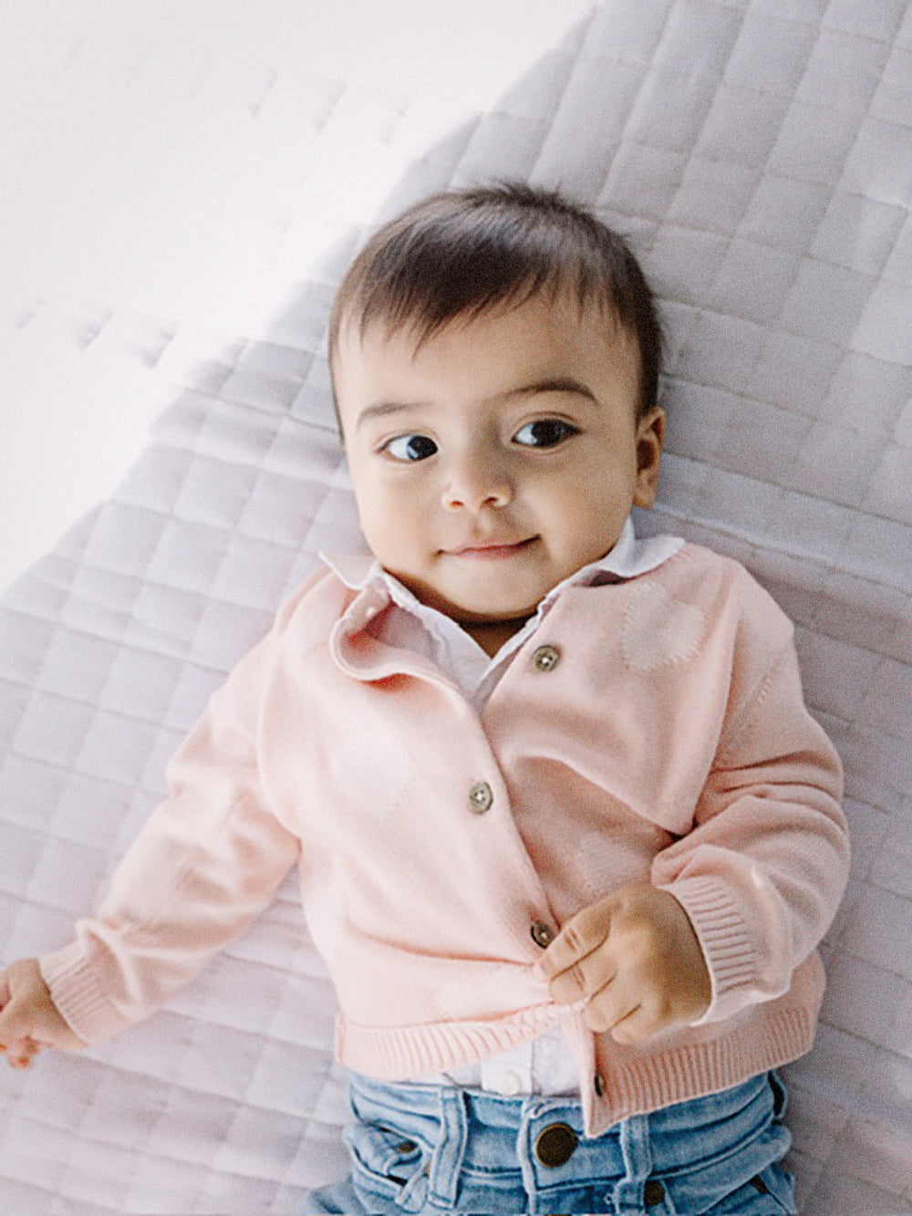 Hearts Jacquard Knit Baby Cardigan (Organic Cotton)- 2 Colors