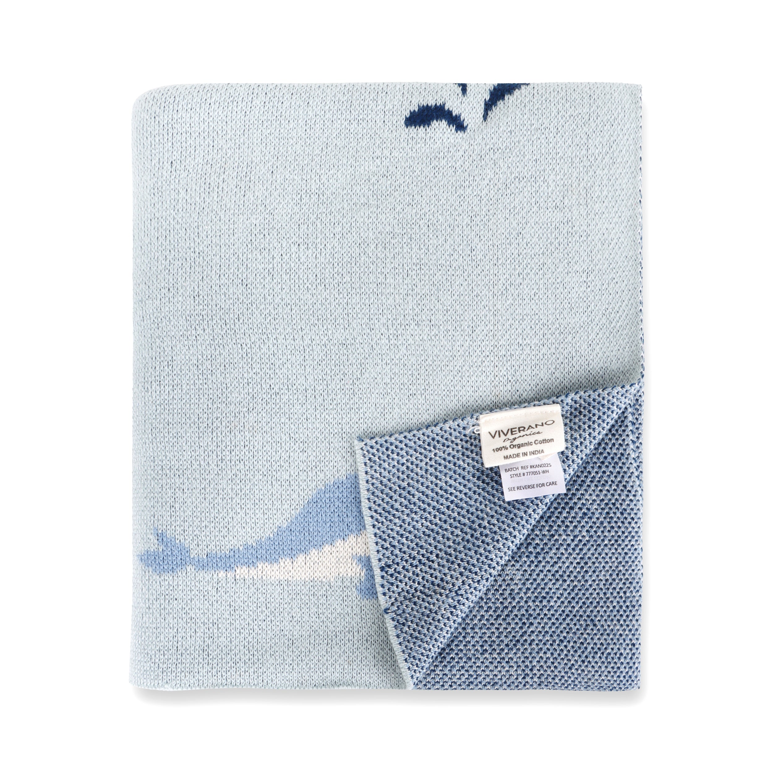 Whales Jacquard Sweater Knit Organic Cotton Baby Blankets by Viverano