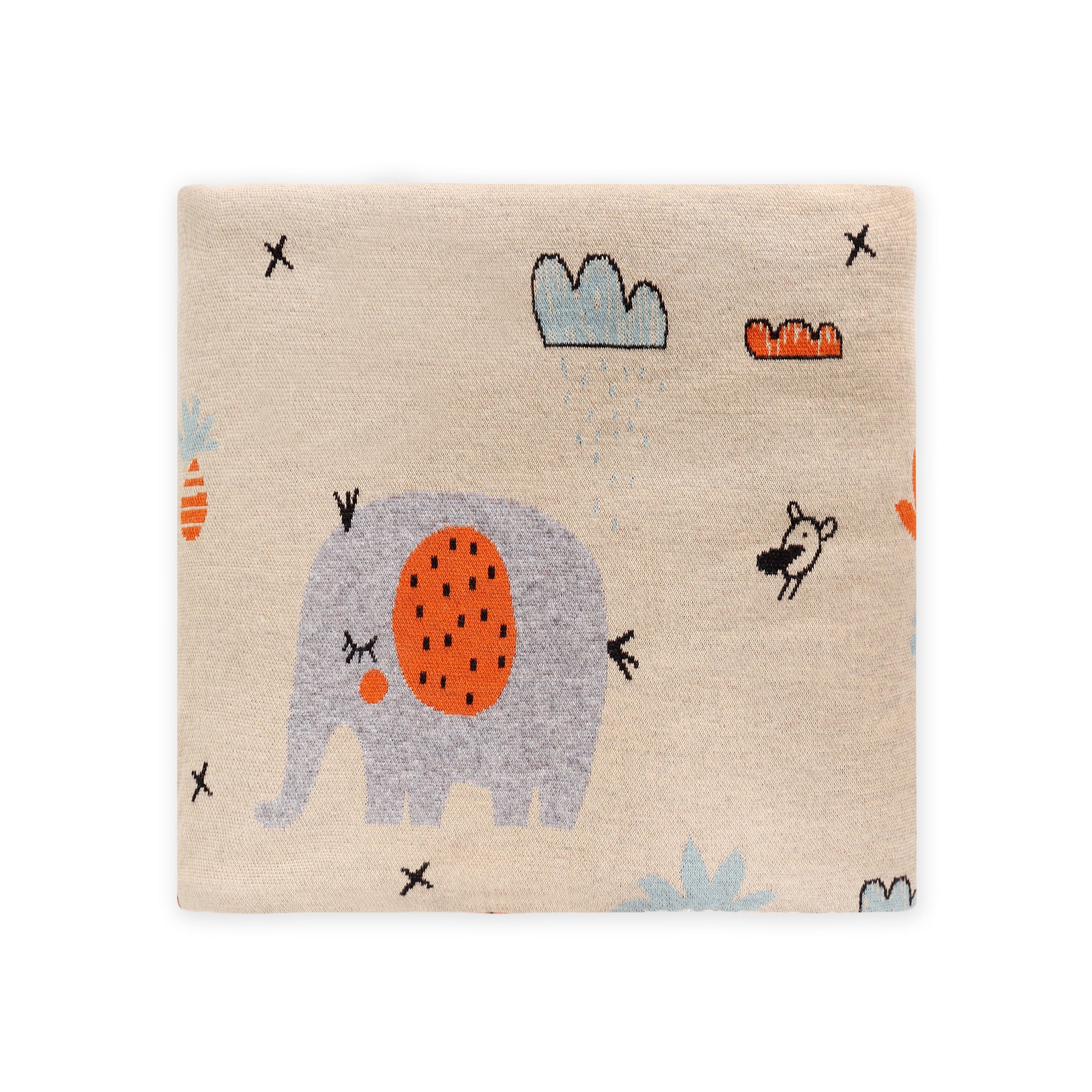 Elephant Safari Cozy Sherpa Jacquard Knit Baby Blanket (Organic)