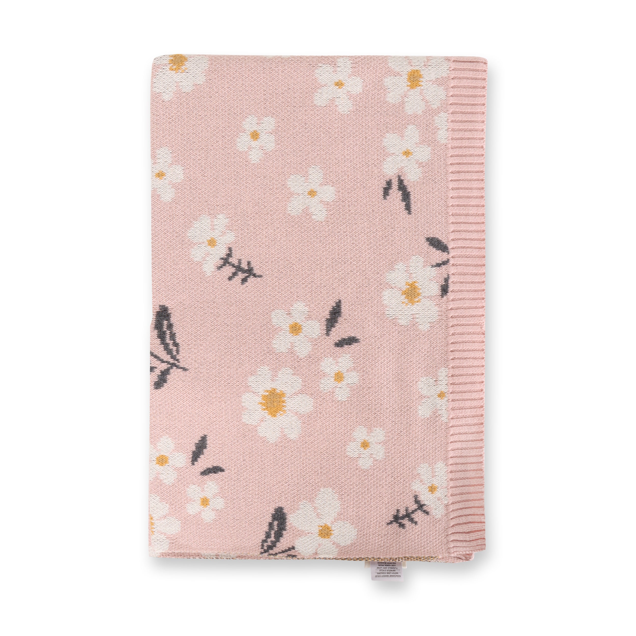 Daisy Flower Jacquard Sweater Knit Reversible Organic Cotton Baby Blankets by Viverano