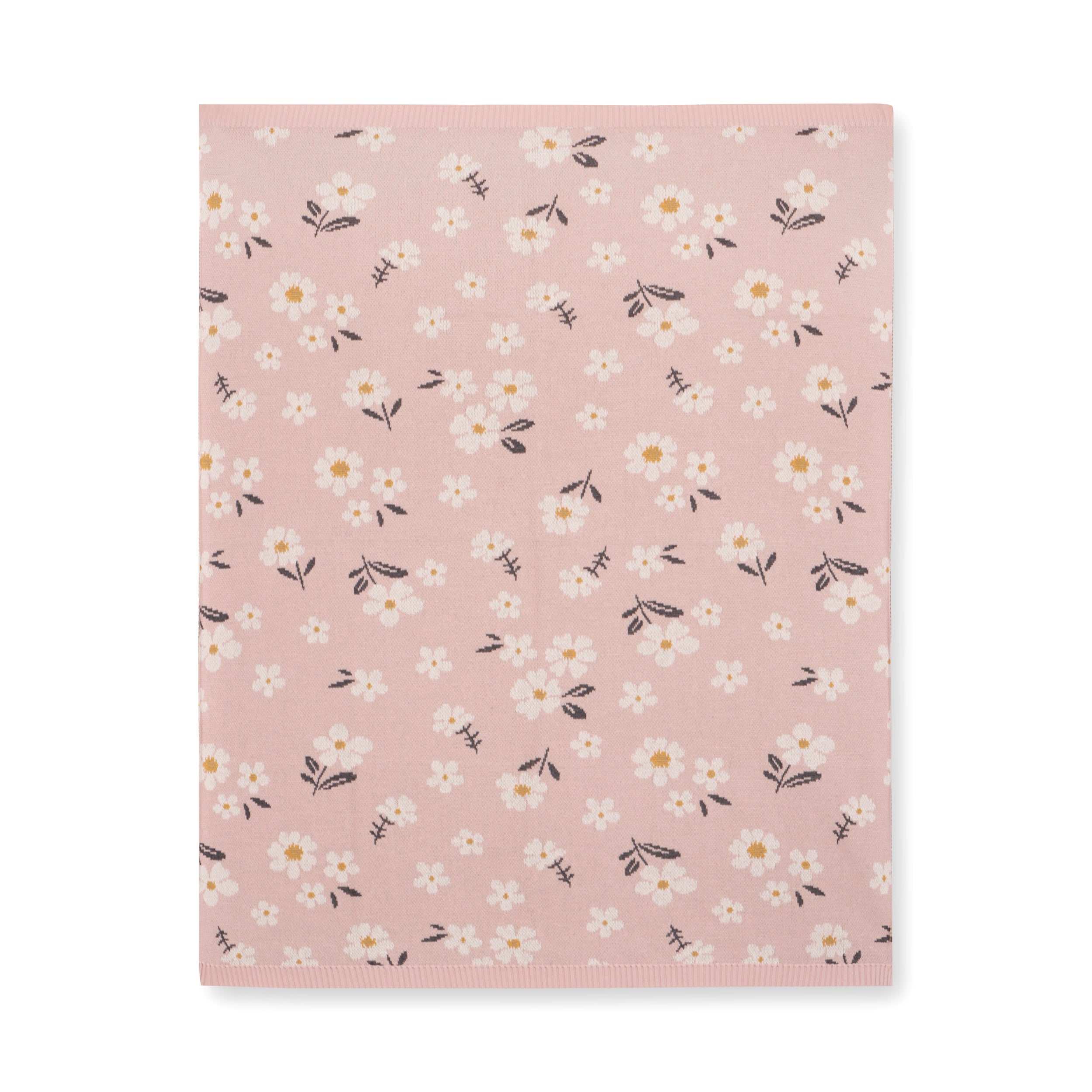 Daisy Flower Jacquard Sweater Knit Reversible Organic Cotton Baby Blankets by Viverano