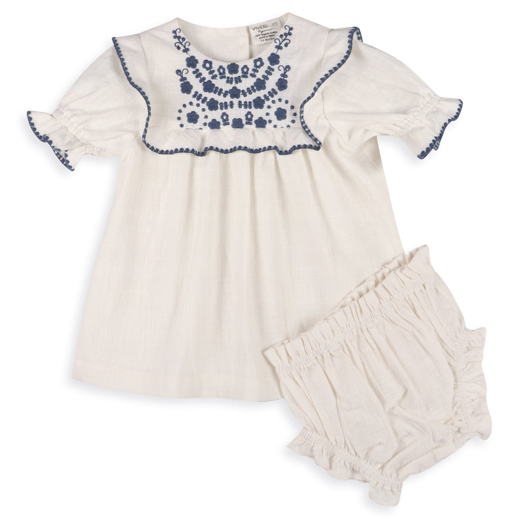 Lace Collar Velvet Baby Girl Dress & Bloomer Set (Organic)