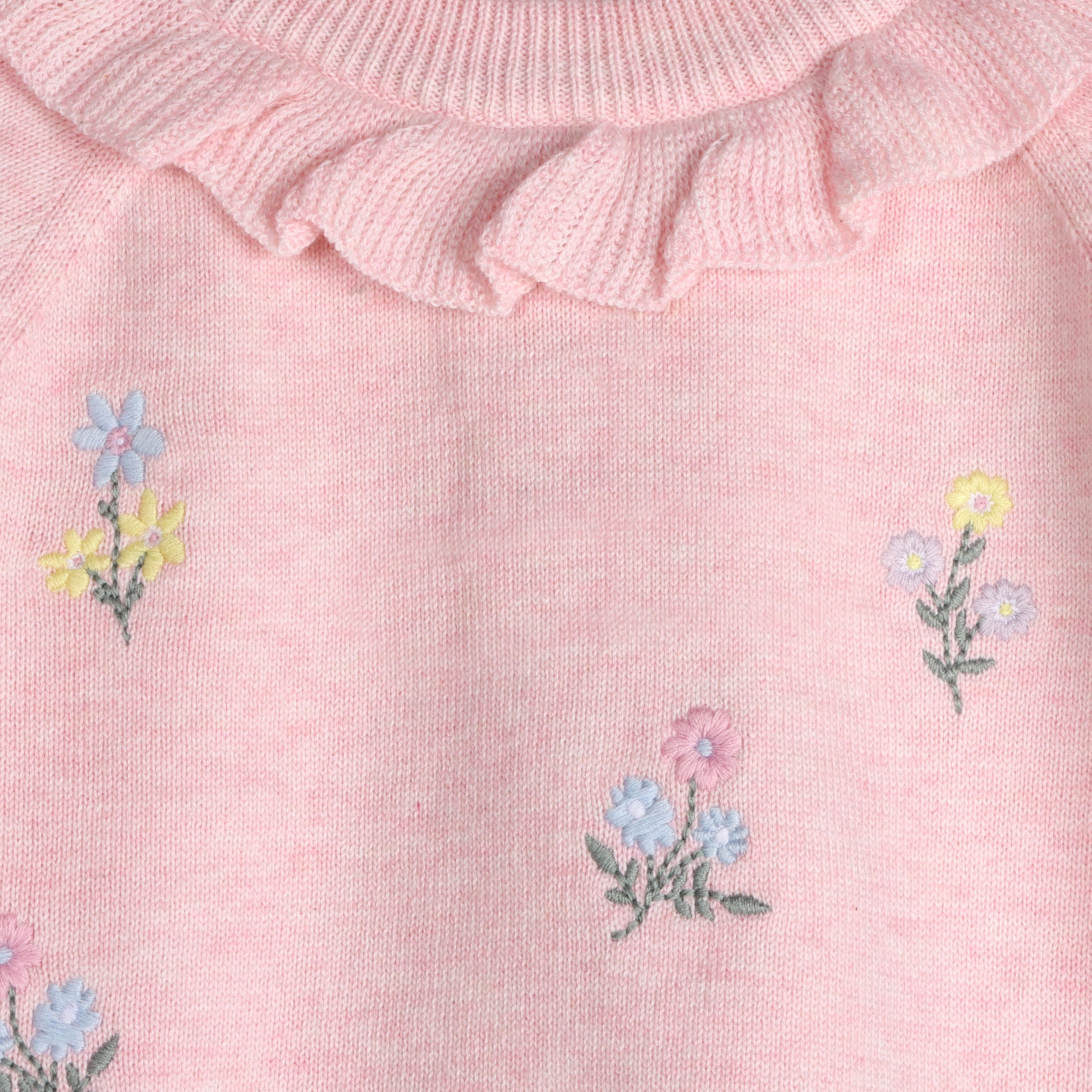 Ruffle Collar & Floral Embroidered Baby Knit Pullover & Pants Set (Organic Cotton)