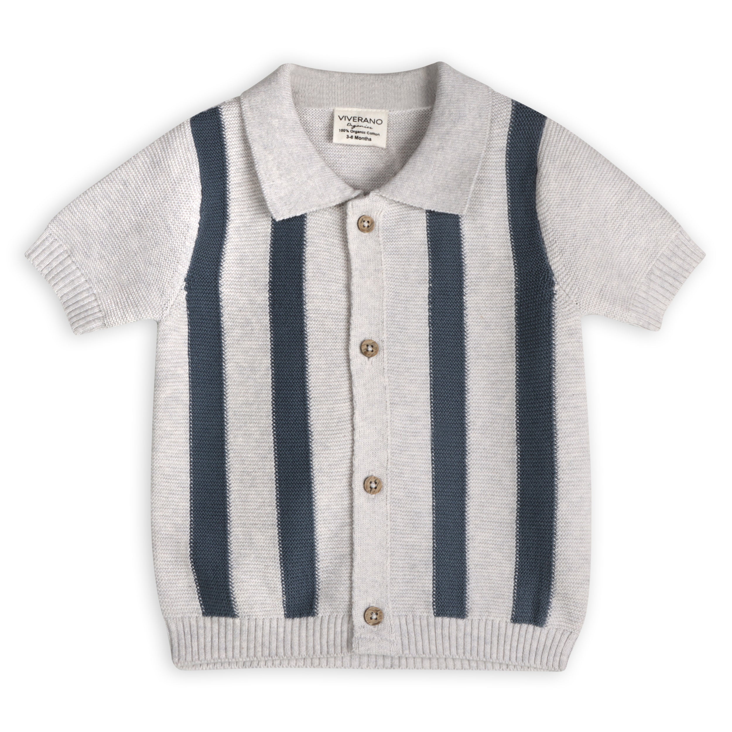 Tennis Collar & Stripe Knit Top & Shorts Set (Organic Cotton)