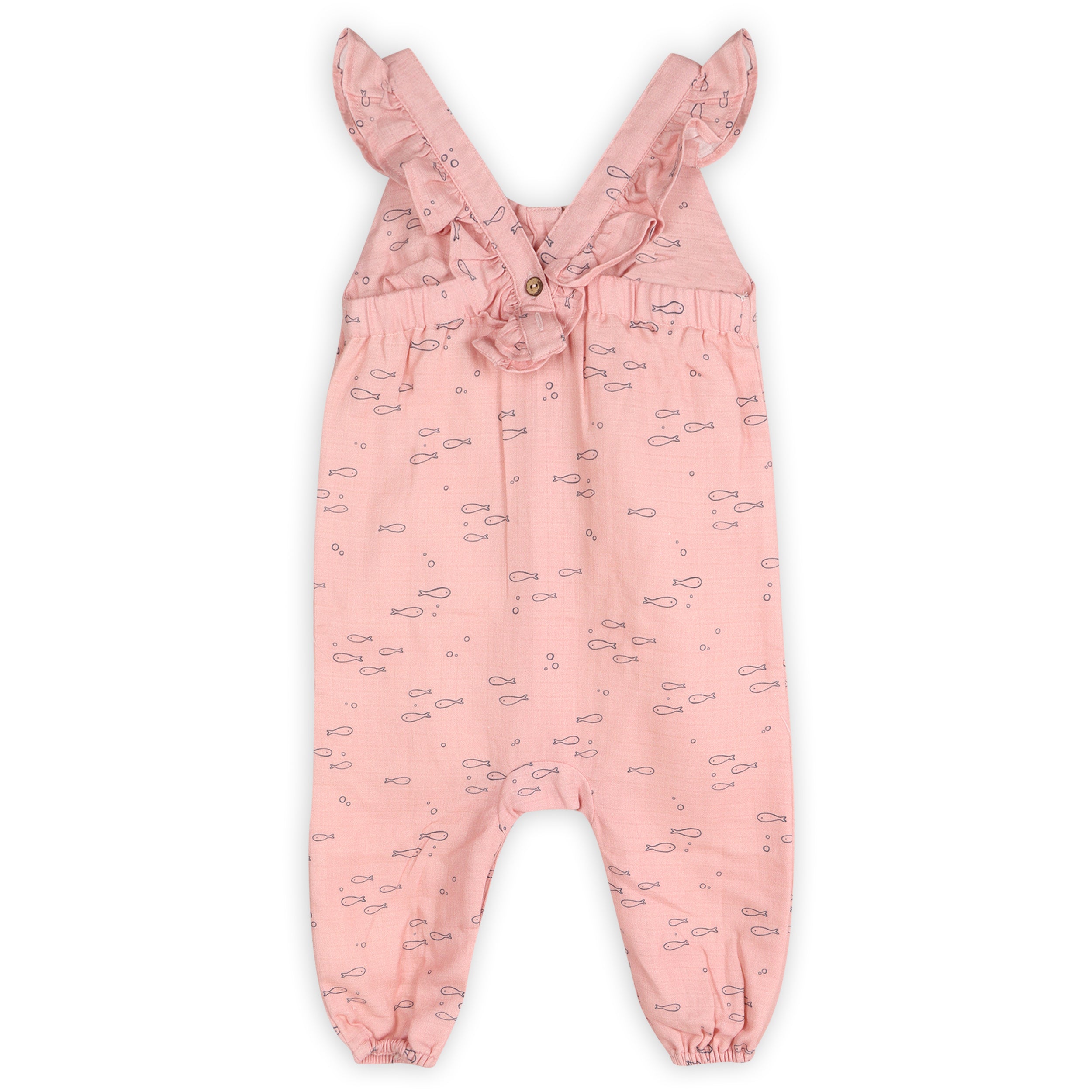 Fishes Sleeveless Baby Ruffle Jumpsuit (Organic Muslin)