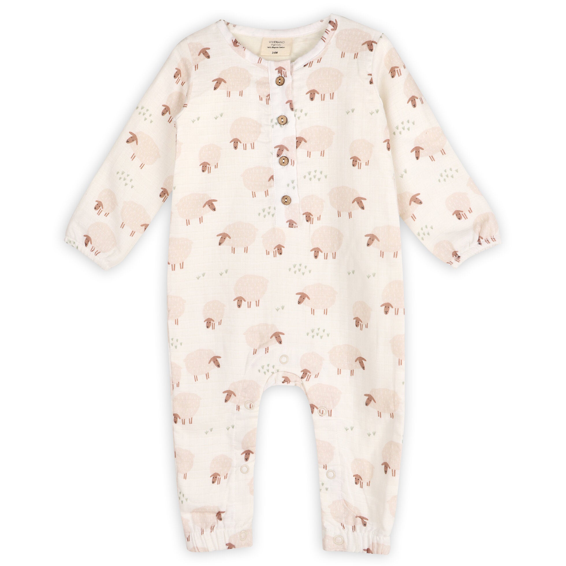 Sheep Long Sleeve Baby Button Jumpsuit (Organic Muslin)
