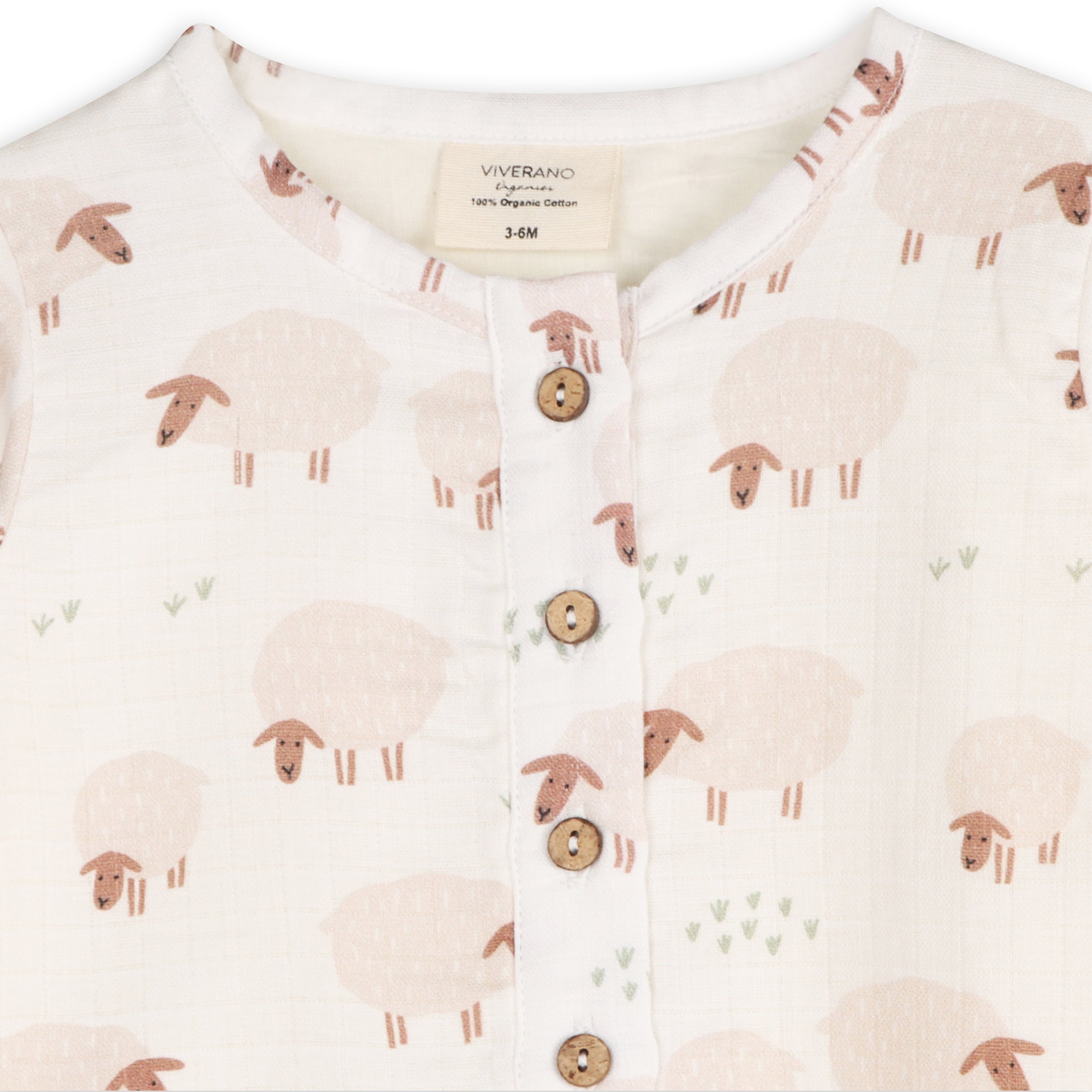 Sheep Long Sleeve Baby Button Jumpsuit (Organic Muslin)