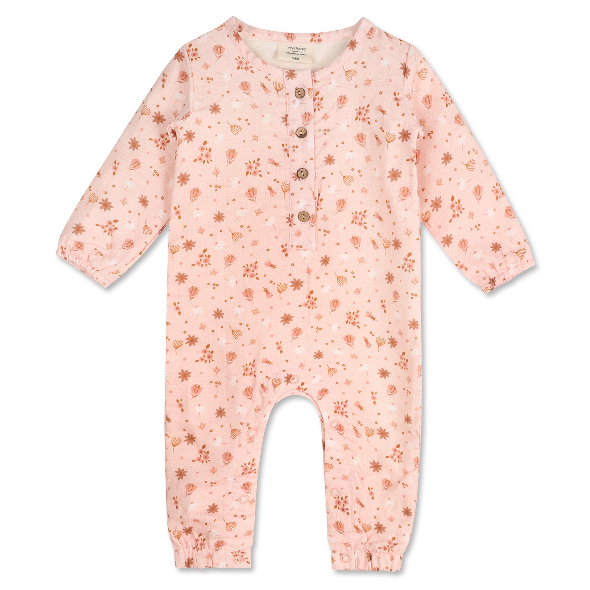 Pink Floral Long Sleeve Baby Jumpsuit (Organic Muslin)