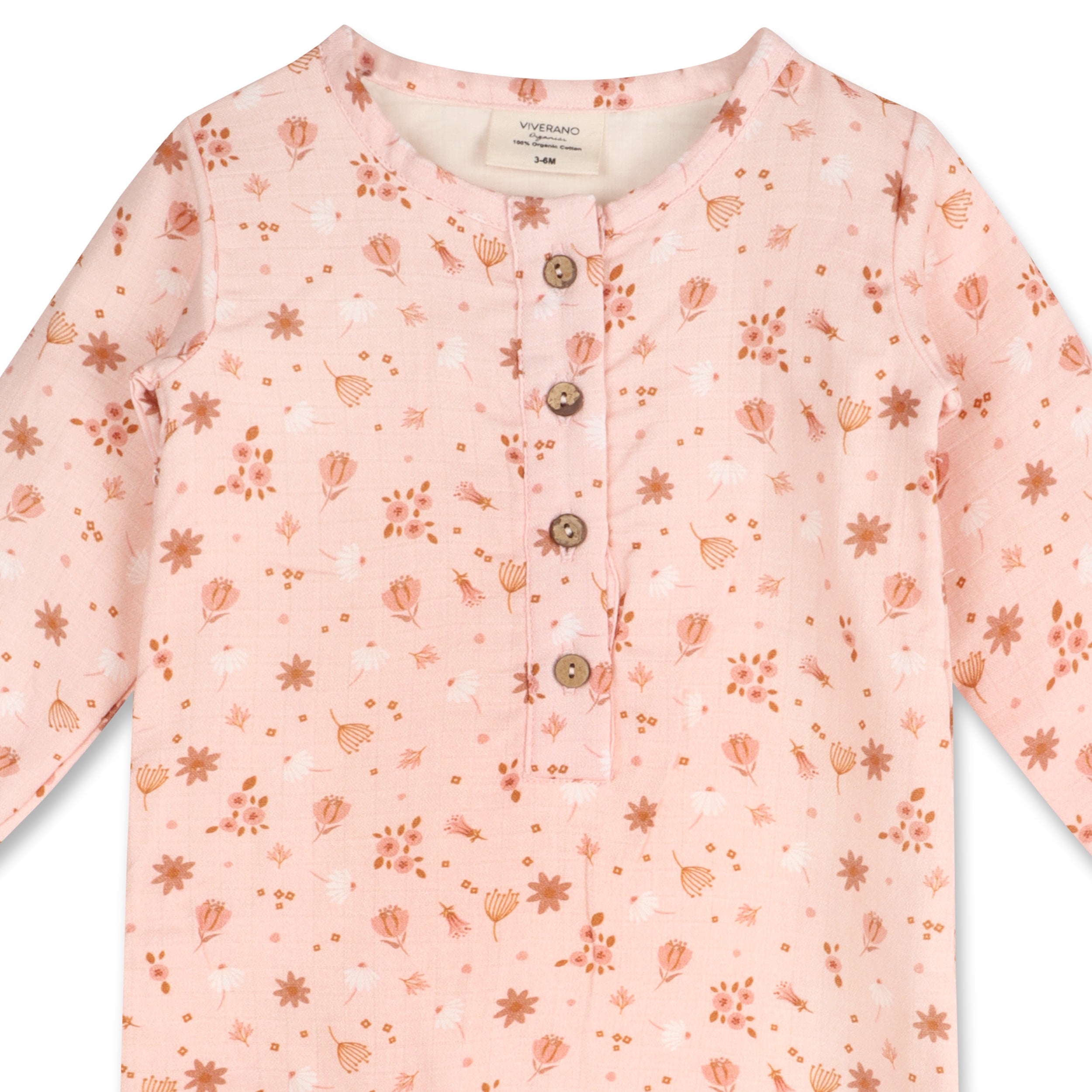 Pink Floral Long Sleeve Baby Jumpsuit (Organic Muslin)