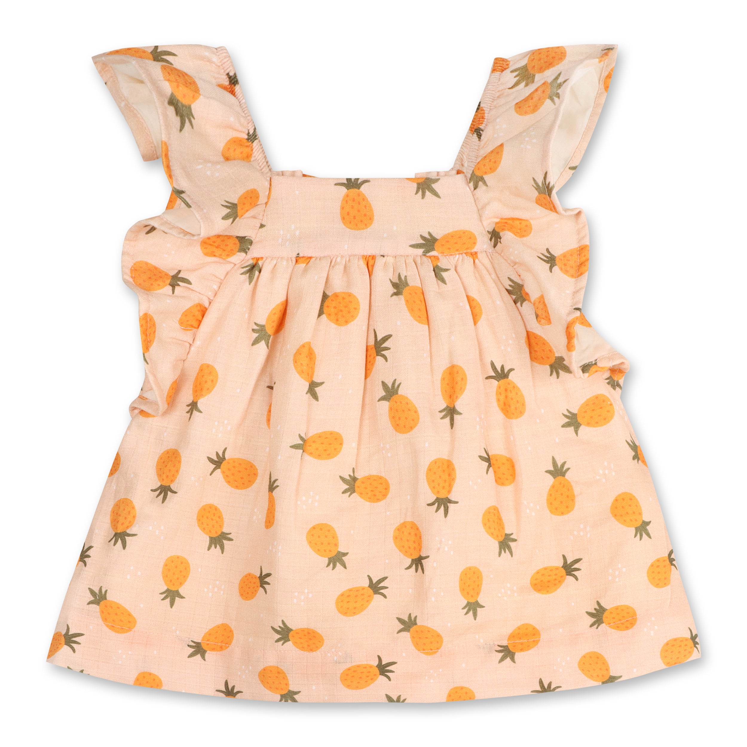 Pineapple Ruffle Sleeve Baby Dress + Bloomer (Organic Muslin)