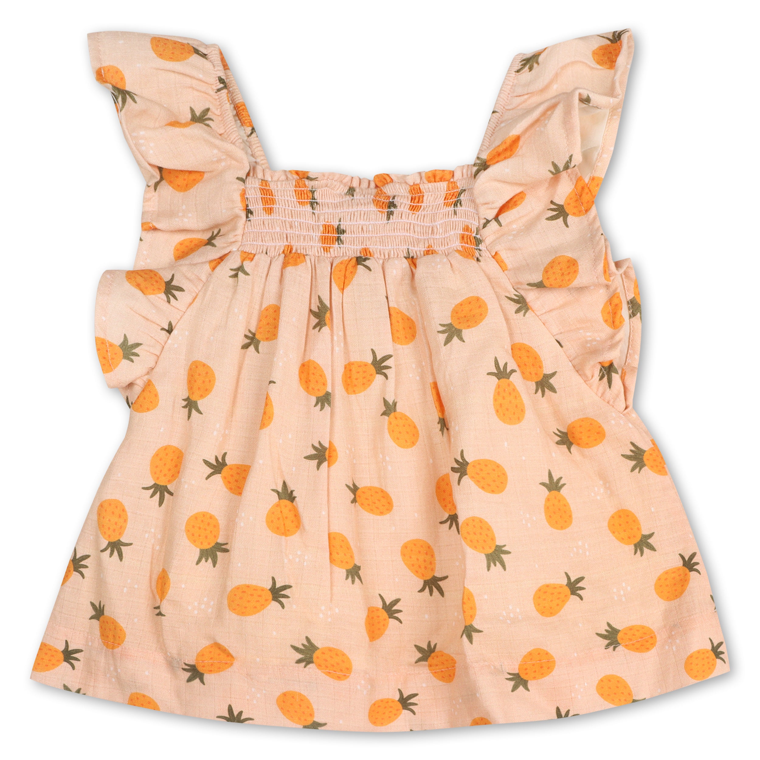Pineapple Ruffle Sleeve Baby Dress + Bloomer (Organic Muslin)