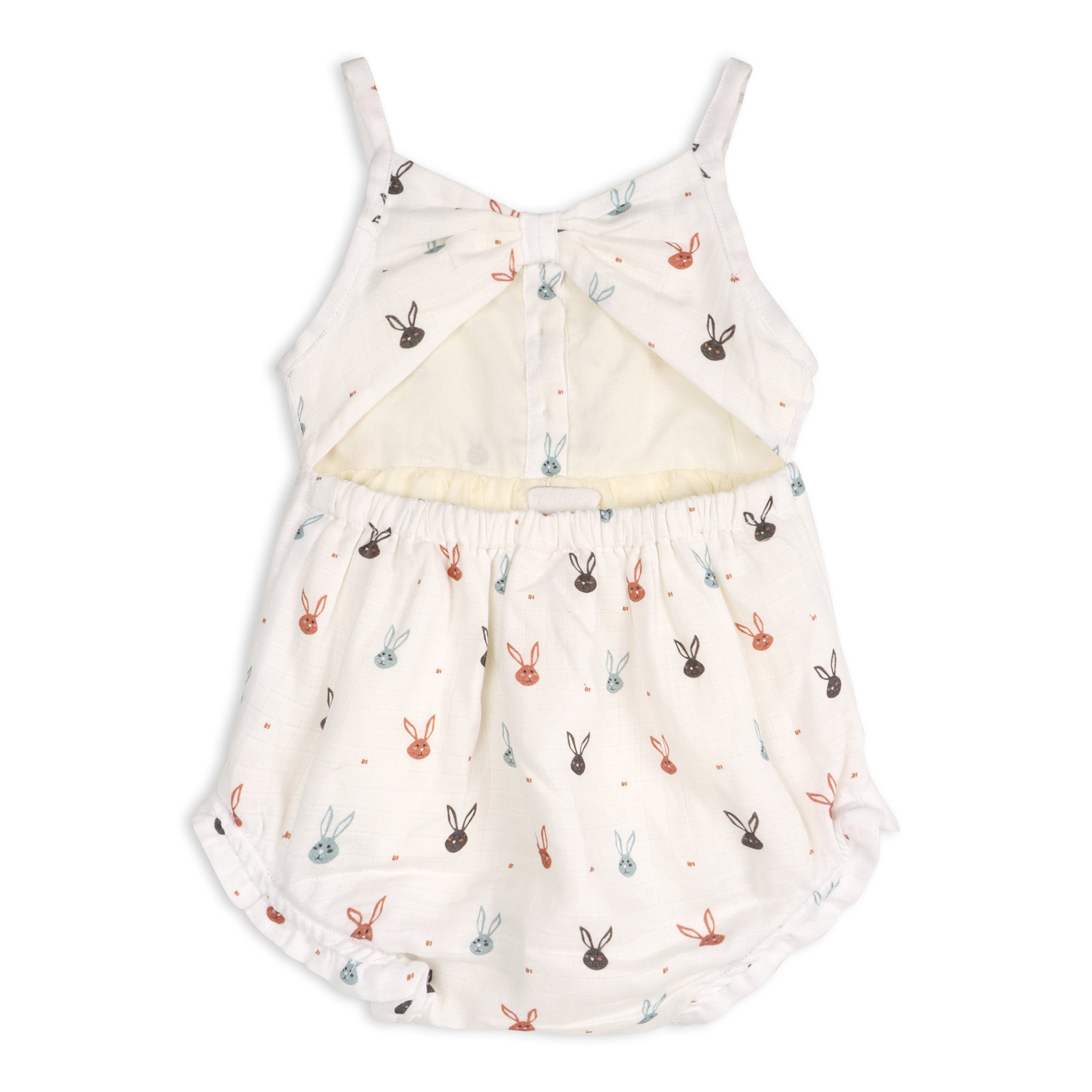 Mini Bunnies Strap & Ruffle Short Baby Romper + Headband (Organic Muslin)