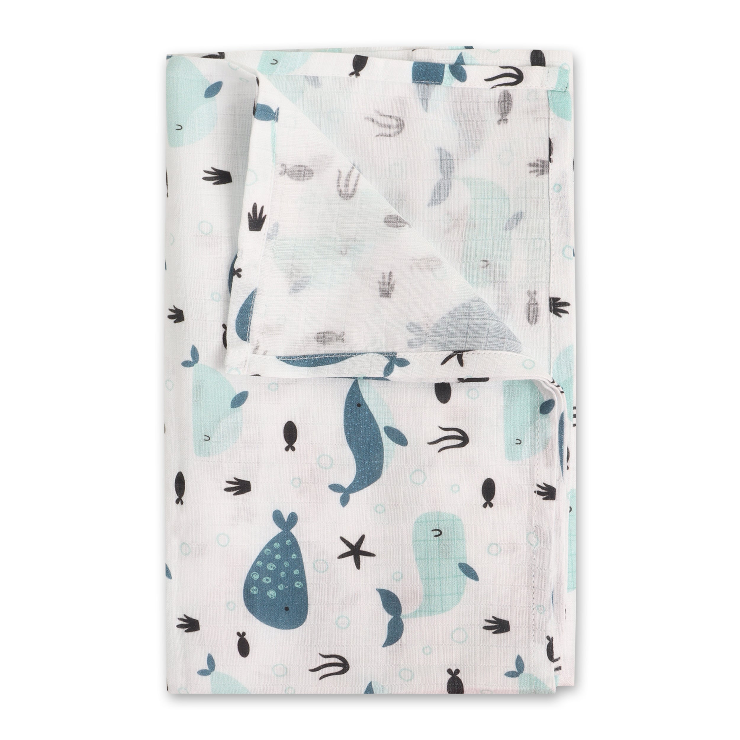 Whales Floral Baby Swaddle Blanket (Organic Muslin)
