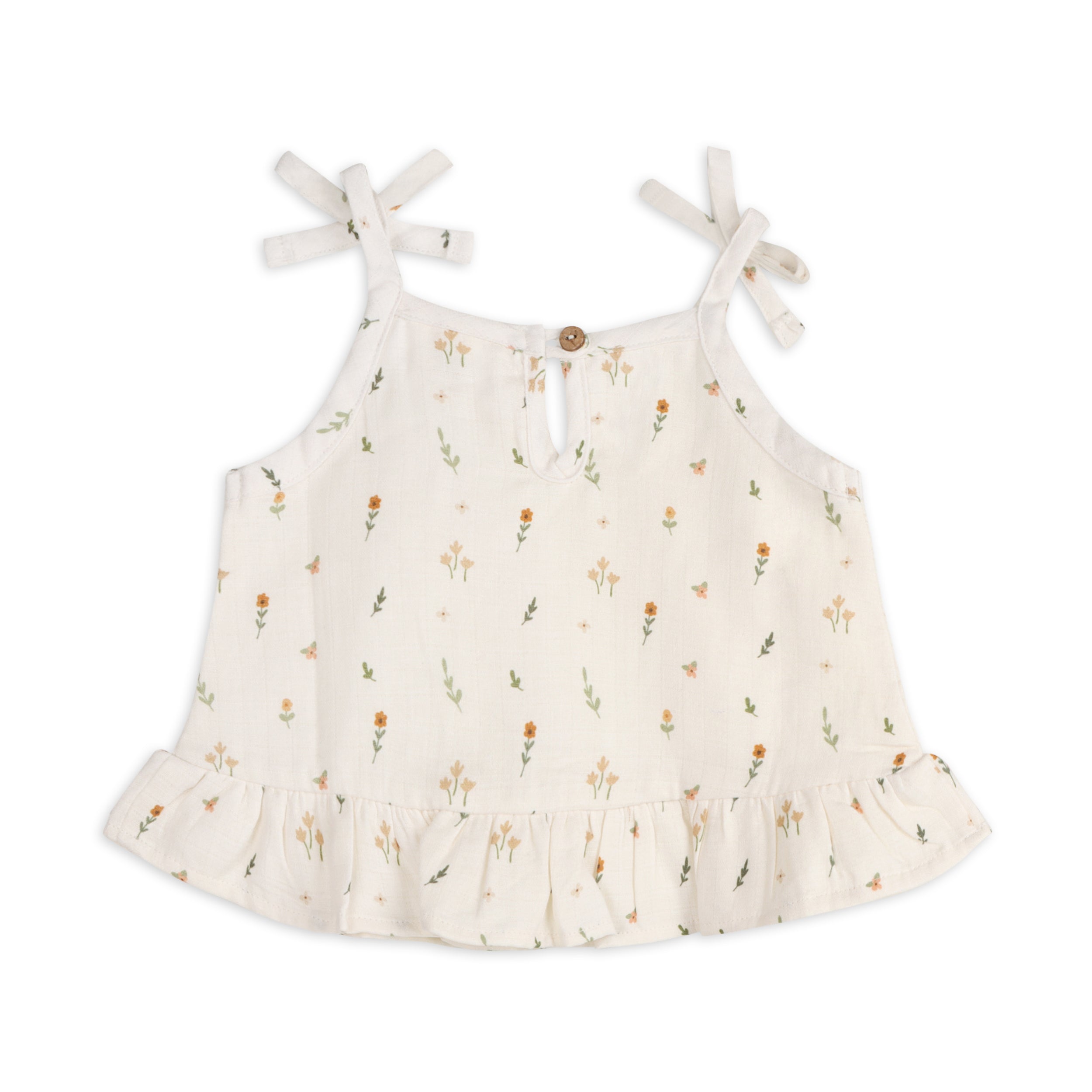 Boho Floral Shoulder Tie Shirt Top & Bloomer Set (Organic Muslin)