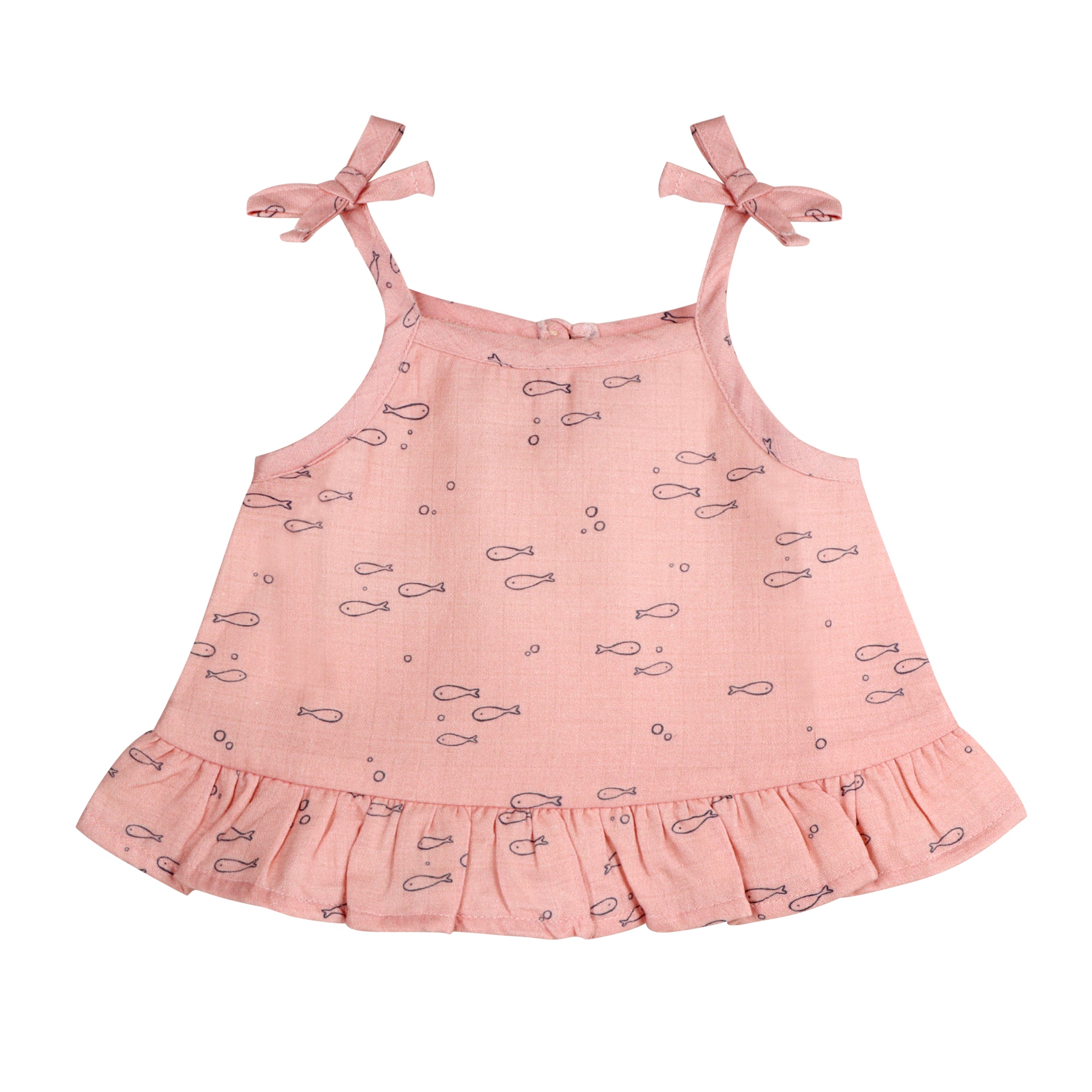 Fishes Shoulder Tie Baby Top & Bottom Set (Organic Muslin)